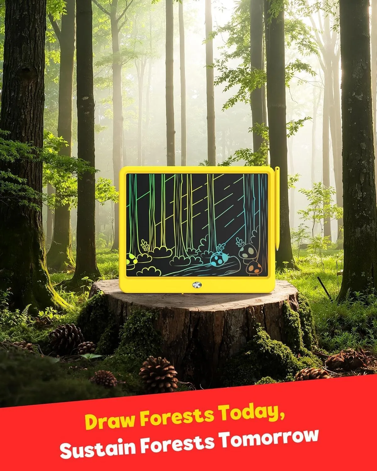 TEKFUN 12" LCD Writing Tablet for Kids Ages 3–8, Easy & Fun Doodle Board for Drawing and Writing, Screen-Free Way to Keep Kids Busy at Home or Travel, Great Gift Idea for Girls Boys (Yellow)