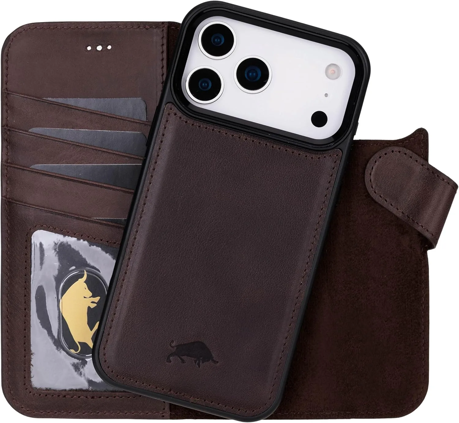 VENOULT Wallet Case for iPhone, Full Grain Genuine Turkish Leather, Magnetic Detachable, RFID 4 Card Slots, Business Style, Compatible with MagSafe (Chocolate, iPhone 17 Pro MAX)