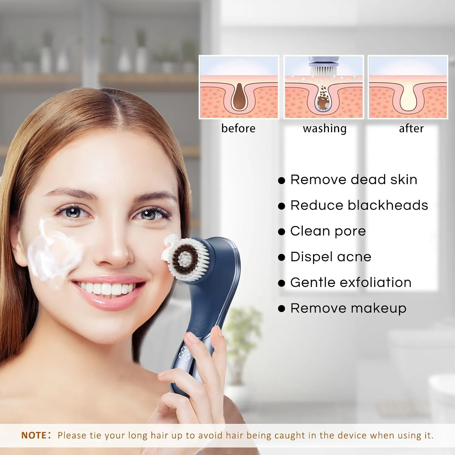 Facial Cleansing Brush, Rechargeable Electric Face Scrubber, 2-Speed Modes