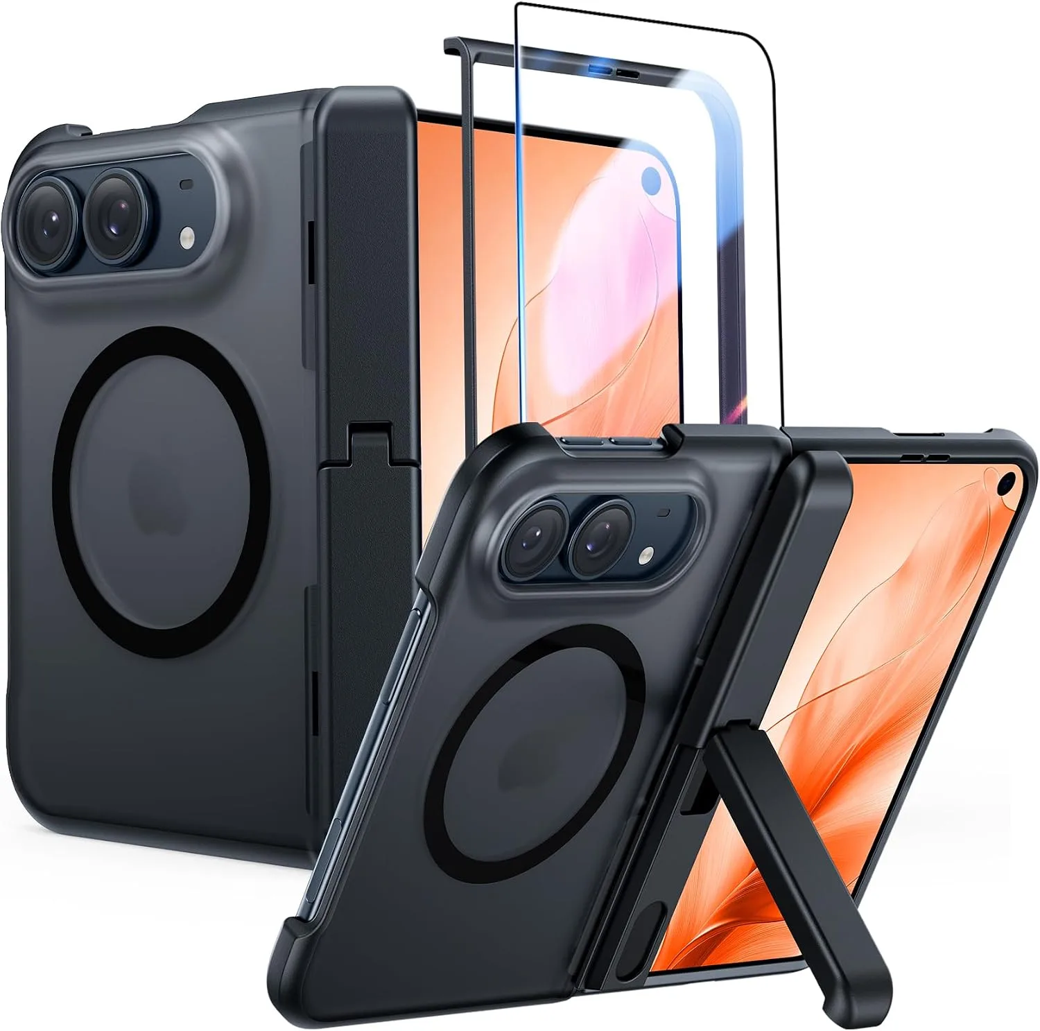 FNTCASE for iPhone Duo Case: Translucent Matte Fit for MagSafe Black