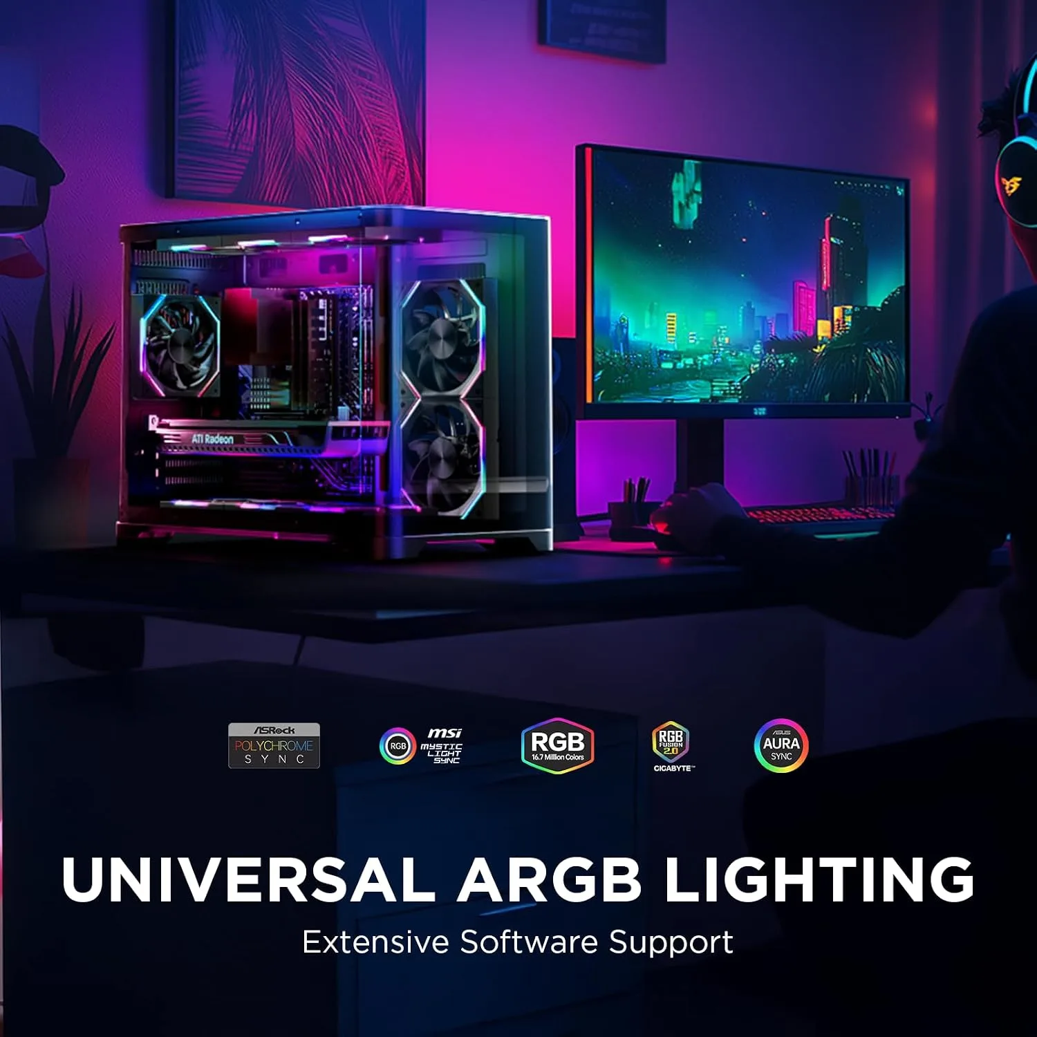 Asiahorse Nyota 120mm Case Fan with Efficient Cooling, ARGB Fan Lighting, 800-1800RPM Speed Control, and Whisper-Quiet Operation Under 29 dB, Unique Design for PC