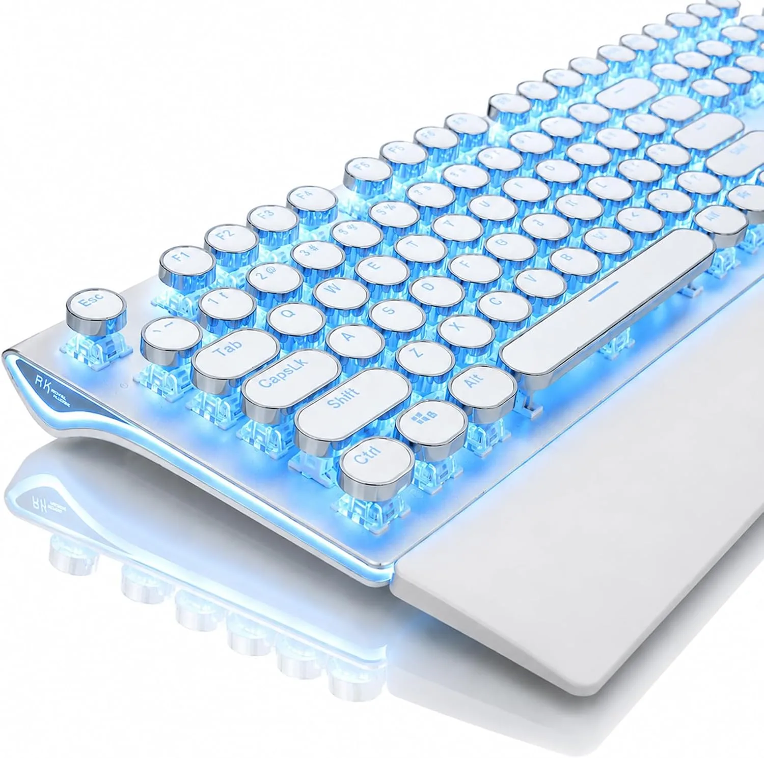 Teclado mecánico gamer RK Royal Kludge S108 retro con 108 teclas y reposamuñecas desmontable azul