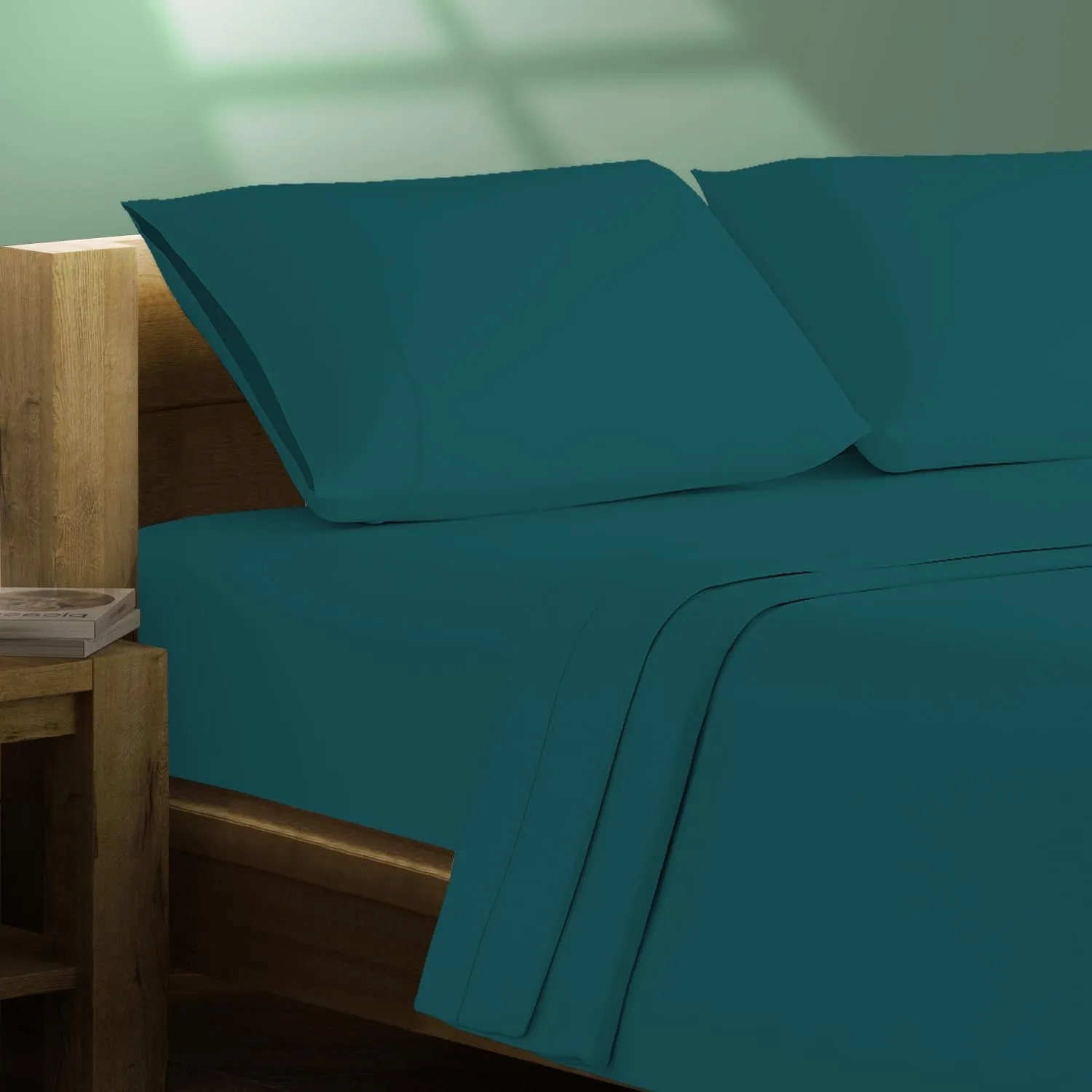 TEXAS LINEN CO. 100% Organic Cotton Sheets King Size - 4 PC Organic Cotton King Size Percale Weave Sheet Set, Soft, Cooling, Crisp & Breathable, 16" Deep Pocket Hotel Quality Bedding Set - (Teal)