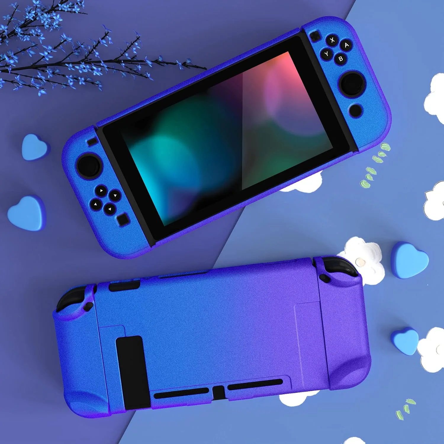 eXtremeRate PlayVital Glossy Back Cover for Nintendo Switch Console, Joycon Separable Protector Hard Shell, Dockable Protective Case for Nintendo Switch - Chameleon Purple Blue (NOT for Switch 2)