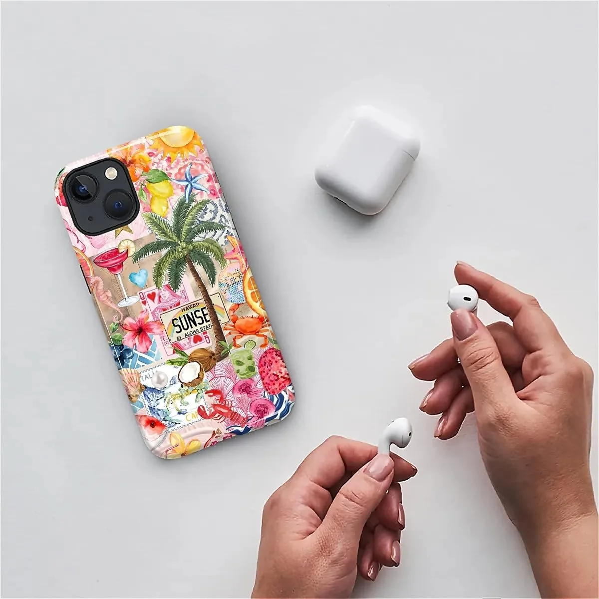 DAIZAG Case for iPhone 15 Plus,Mixed 2 Layer Design Shockproof Soft TPU Ddouble Protection Phone Case for iPhone 15 Plus-Aesthetic Summer Beach