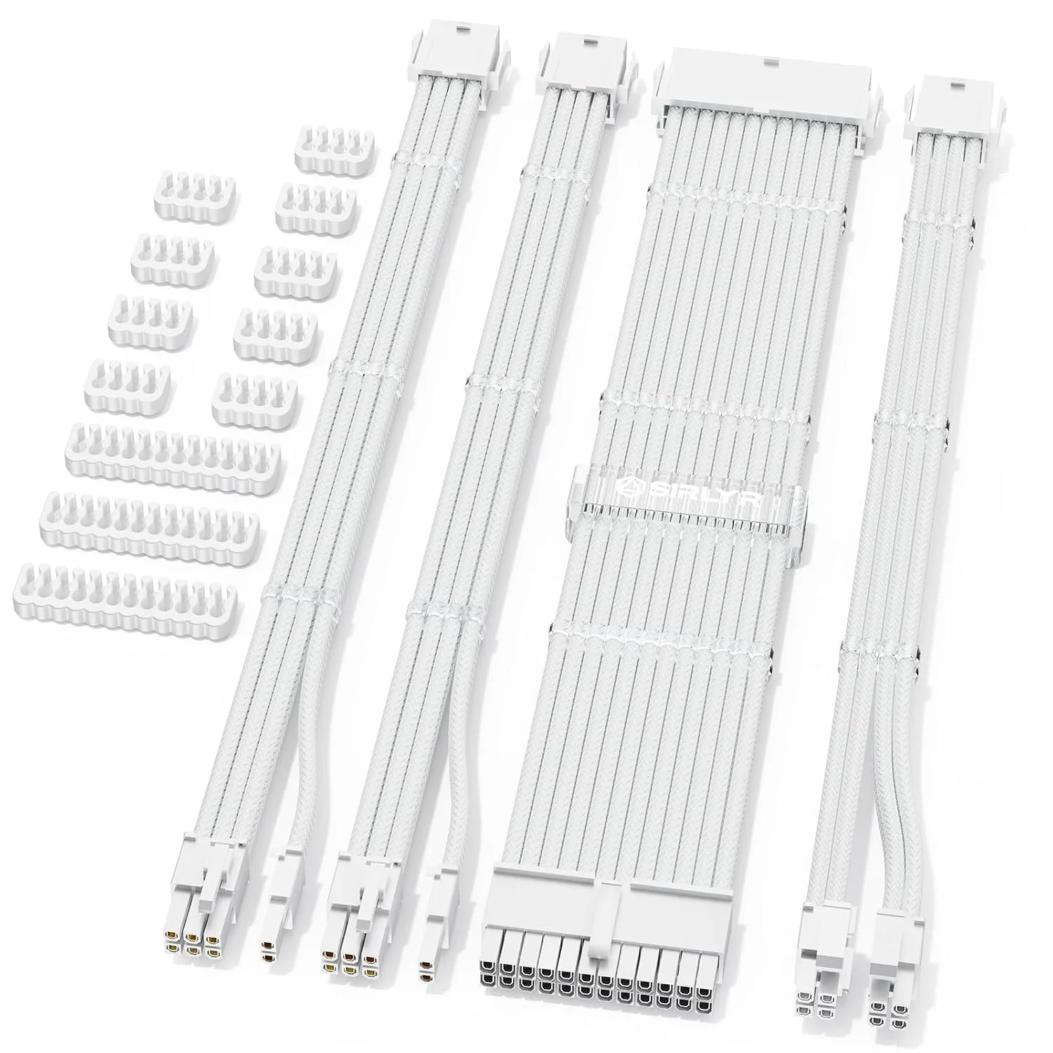 Sirlyr White 16AWG PSU Cable Extension Kit,24/8Pin,Pre-Install Combs