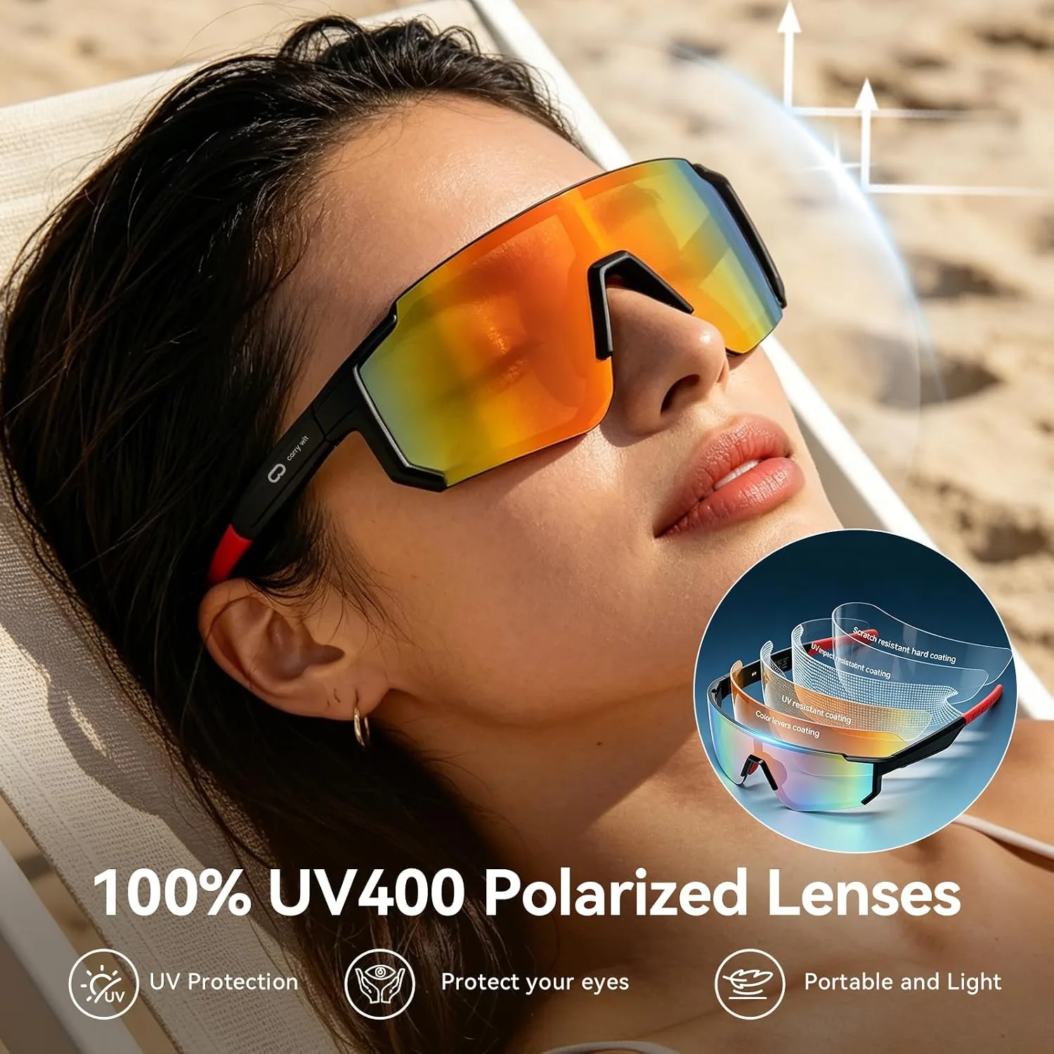 Smart Sports Sunglasses for Men/Women, Bluetooth Glasses for Cycling Running Driving, UV400 Polarized Lenses, Bluetooth 5.4, 6-8H Playtime, Outdoor UV Protection and Voice Control (Orange)