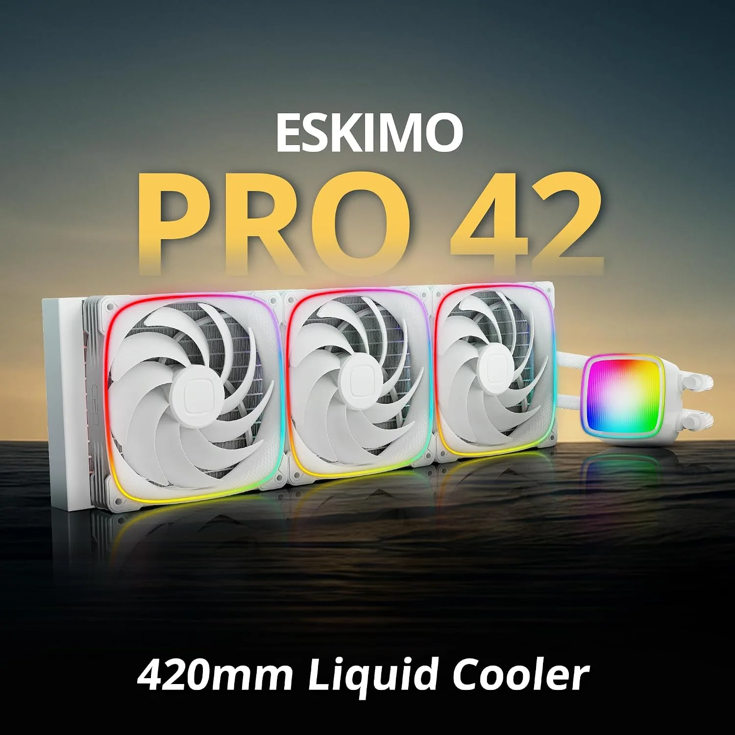 Geometric Future Eskimo Pro - 420mm AIO CPU Liquid Water Cooler- RGB PWM Squama 2503W 140mm Fan x 3- Fit Intel® LGA 1700, AMD®AM5 - White- (GEO-EP-42W)