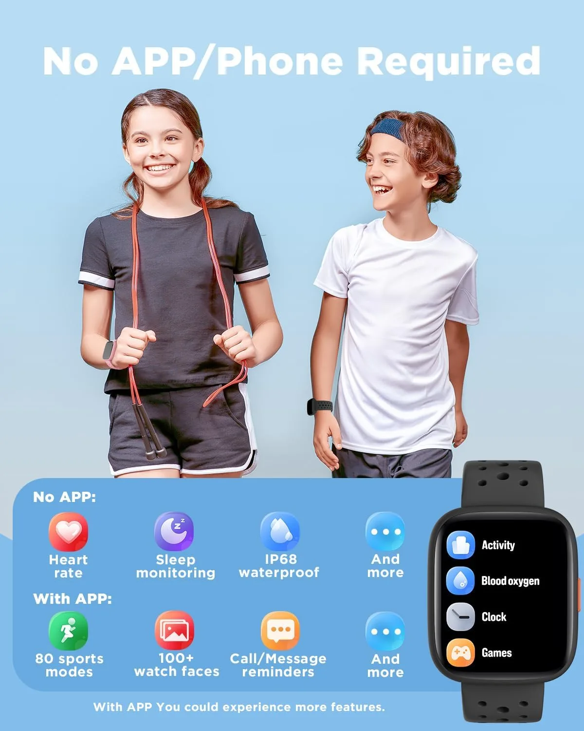 BIGGERFIVE Kids Smart Watch No Phone Needed, 1.8" Fitness Tracker Watch