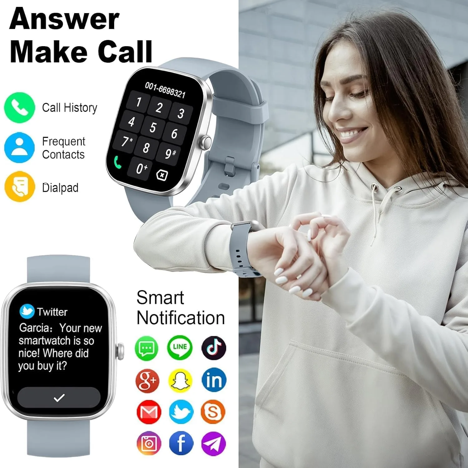 Smart Watch for Men Women, 1.91" Smartwatch(Answer/Make Calls), Fitness Watch with 24/7 Heart Rate/Sleep Monitor//Pedometer/Calories/110+ Sport Modes/IP68 Waterproof, Activity Tracker for Android iOS