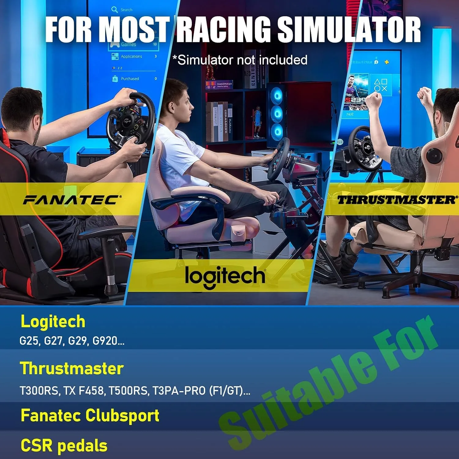 GTPLAYER Sim Racing Wheel Stand Simulator Cockpit Wheel Stand Racing Steering Shifter Mount fit for Logitech G25 G27 G29 G920 G923 Thrustmaster T330TS Gaming Stand Wheel Pedals NOT Included, Black