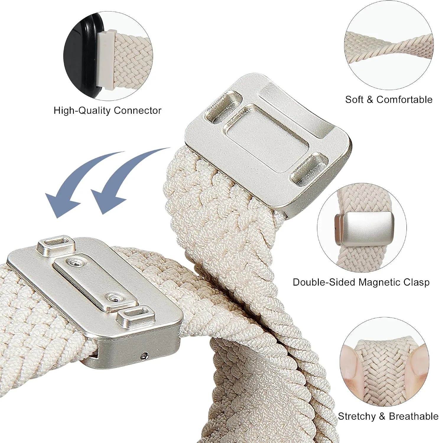 Braided ID208 Plus Elastic Bands Compatible with Fitpolo/Quican/Aeac/Tensky ID208 Plus Smartwatch Bands, 22mm Loop Soft Nylon Straps for Women Men