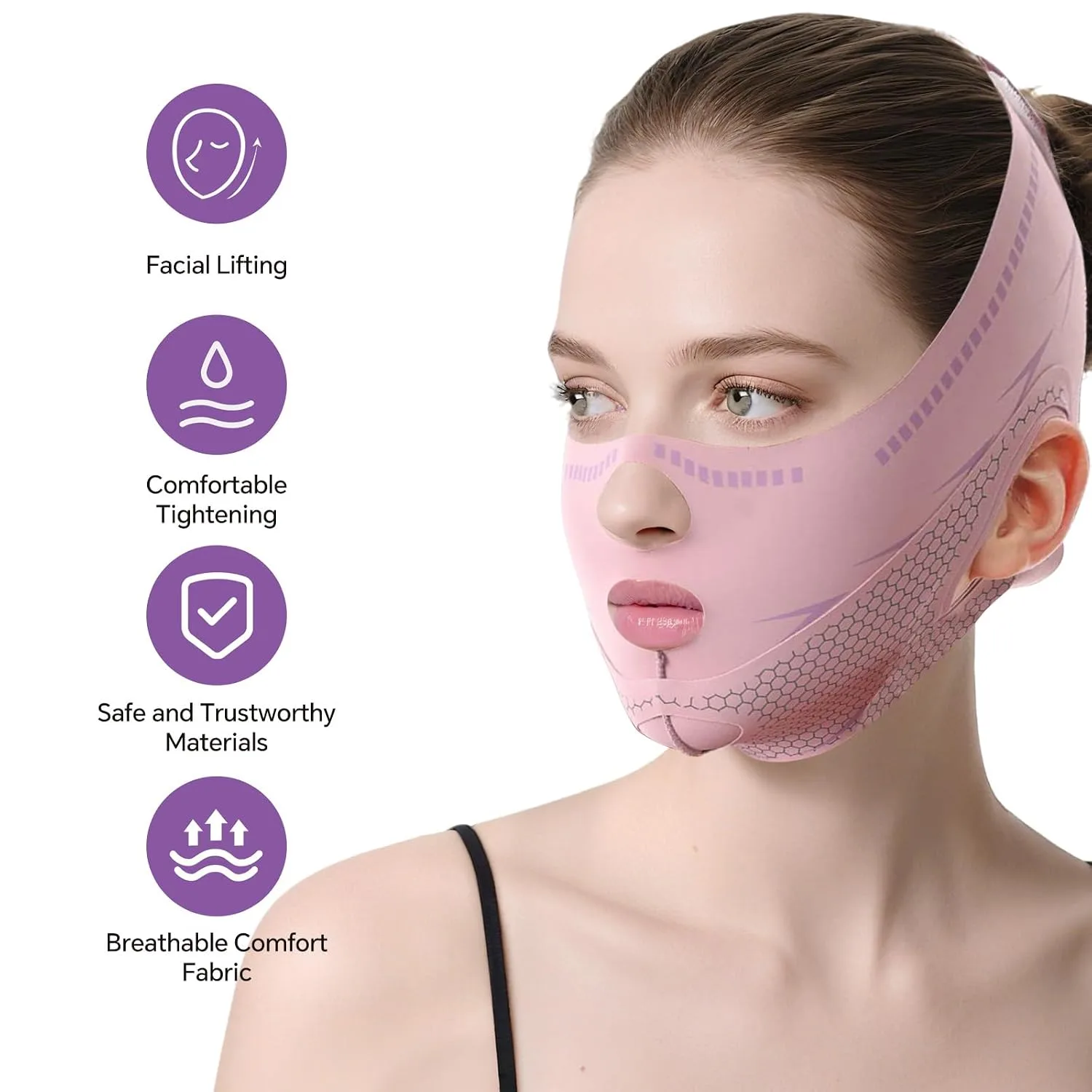 V Line Chin Lifting Mask, Double Chin Reducer Chin Strap for Sleeping, Face Lift Mask for Face Sagging, Jawline Shaper Face Lifting Wrap