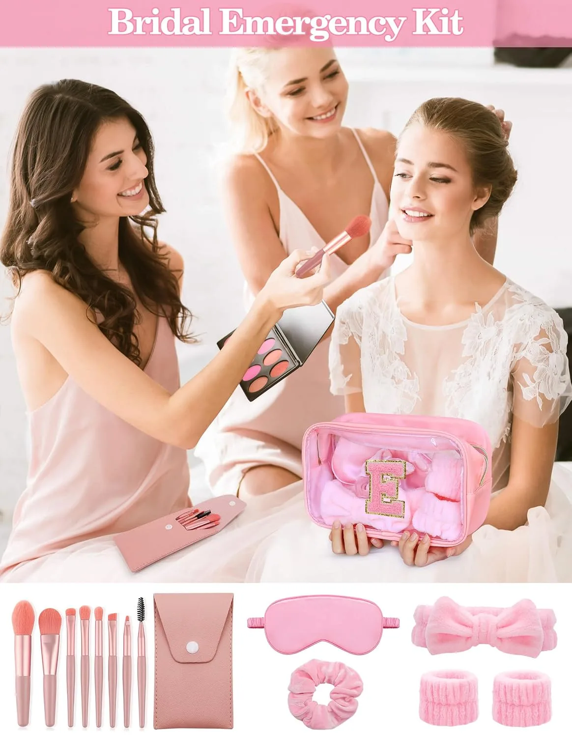 Initial Makeup Bag with Makeup Brush Set Party Favors Gifts for Women Girls