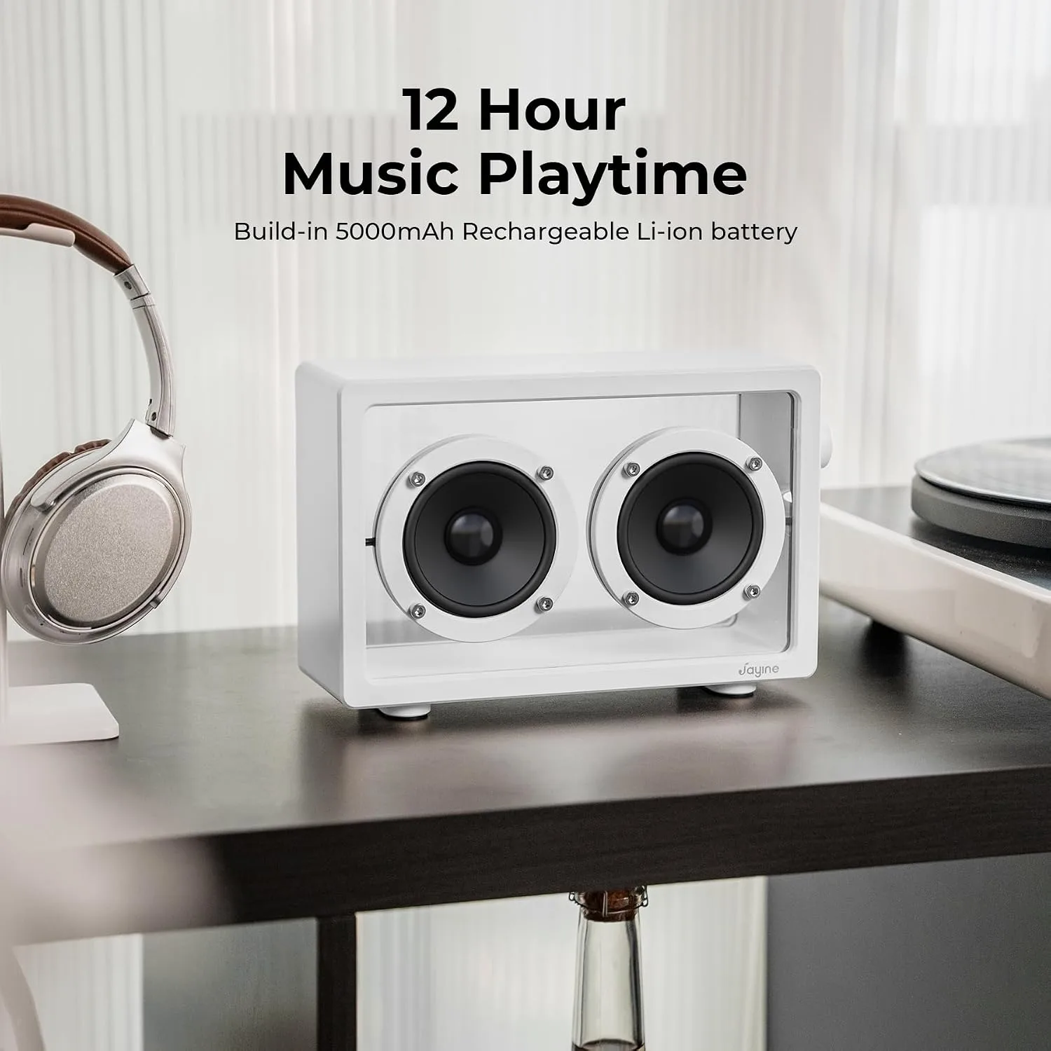 JAYINE Cassette Portable Bluetooth Speaker, 16W Minimalist Speakers Bluetooth Wireless Loud, HD Powerful Sound and Wide Compatibility V5.3 for Indoor Outdoor - White