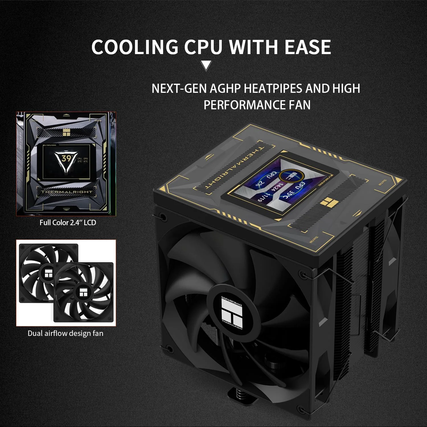 Thermalright Burst Assassin 120 Vision Black CPU Cooler, 2.4inch IPS Display LCD Screen with 320x240 Resolution,Computer High Performance Radiator,for LGA1851/1700 and AM4/AM5,156mm High CPU Cooling
