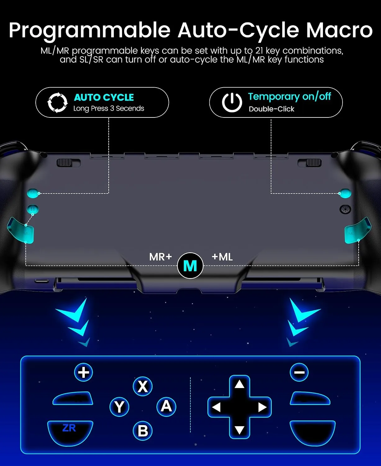 Spican Switch Controllers for Nintendo Switch/OLED Controller, Full-Size Switch Joy-pad for Better Handheld Mode, Switch Accessories Wireless Pro Controller with RGB Light/Battery/Turbo/Macro/4 Game Slot