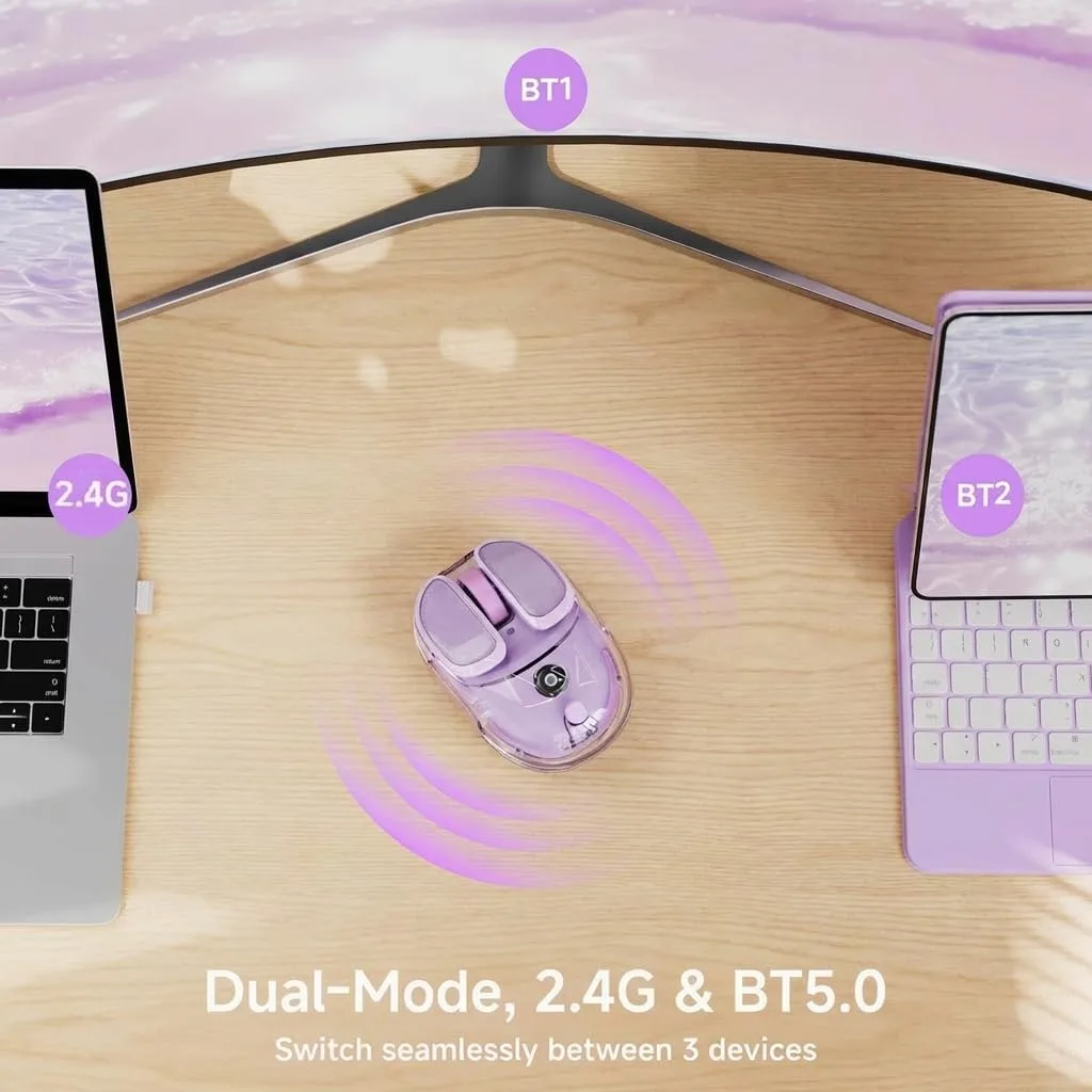Wireless Bluetooth Mouse, Rechargeable, Clear, Silent Click for Small Hand
