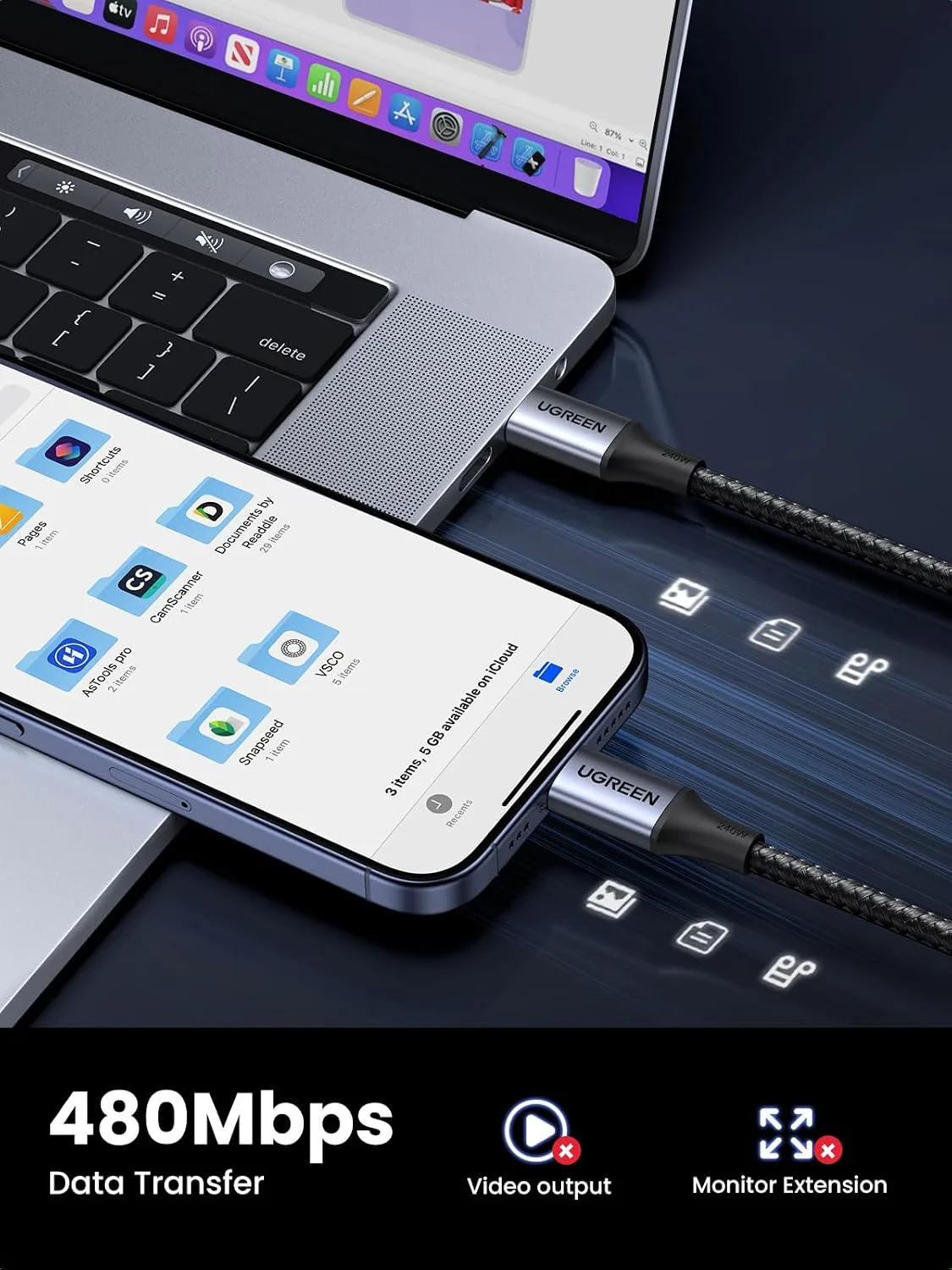 UGREEN 240W USB C to USB C Cable, Fast Charging Cable, 3.3ft, Black