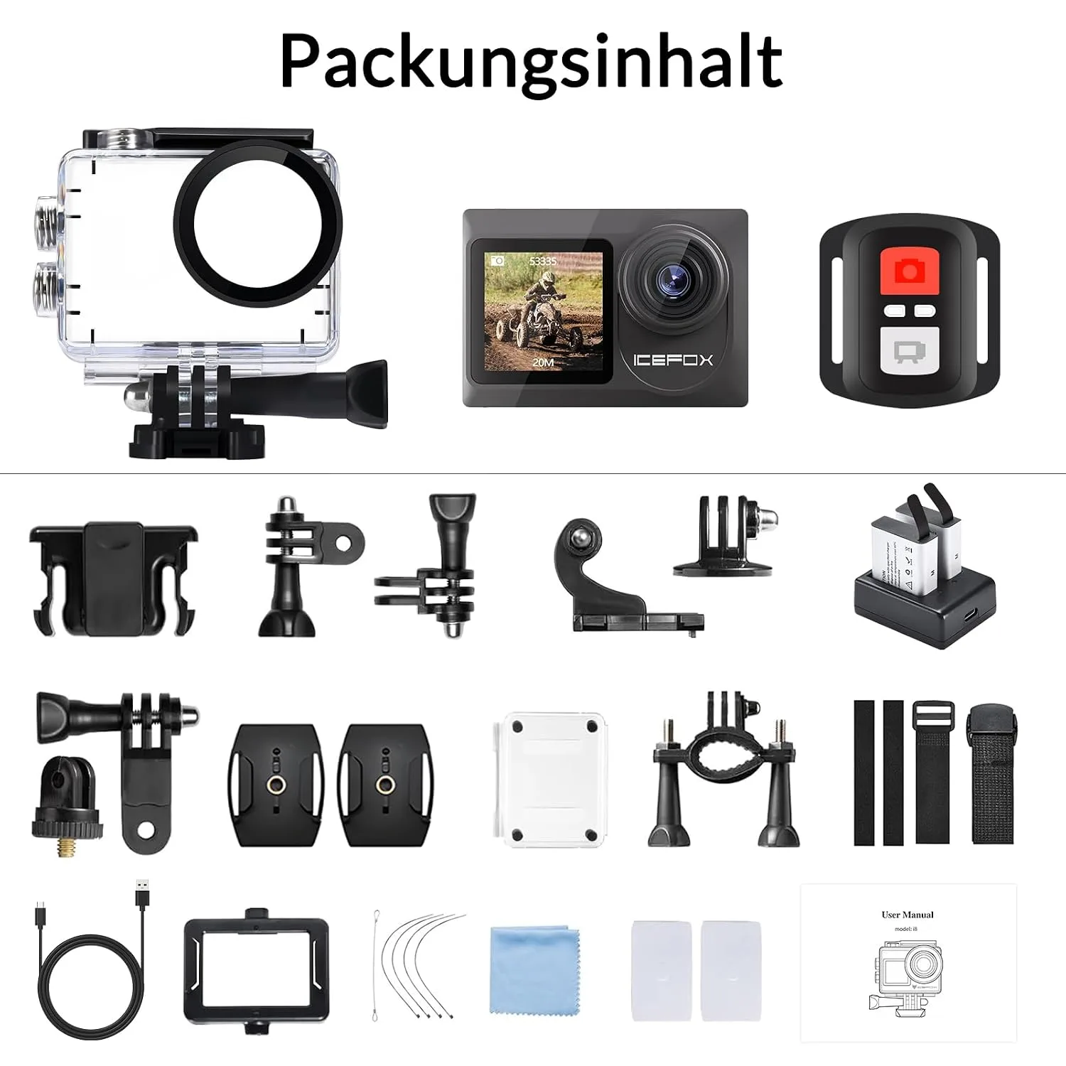 icefox i8 20MP 5X Zoom Action Camera, Waterproof Underwater Camera with Optimized EIS, Snap Pro Video & Photo Editing, WiFi Remote Control for Diving, Cycling, and Vlogging