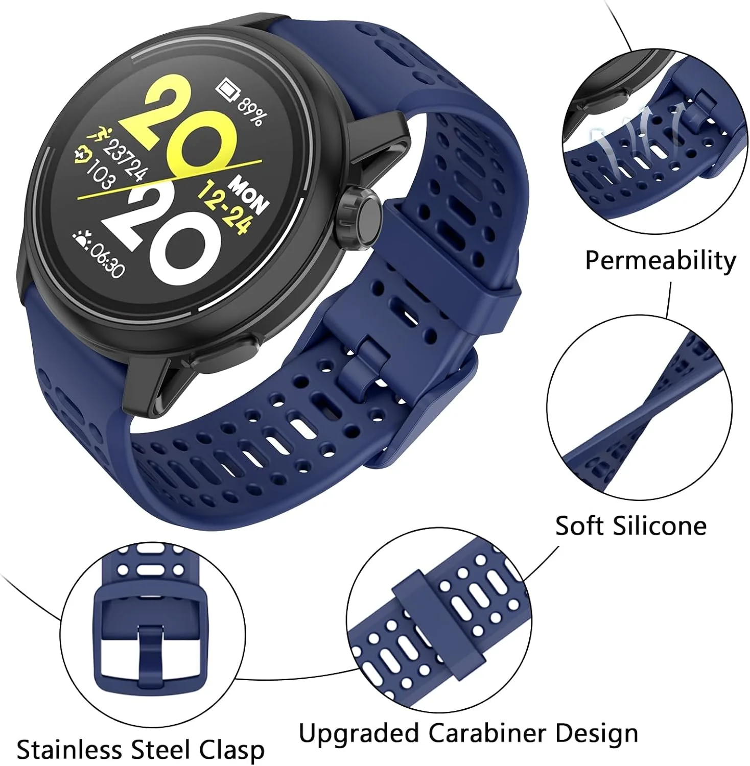 Compatible with COROS Pace 3 Watch Band, 22mm Quick Release Sports Silicone Watch Band Breathable Wristband Strap Women Men Strap for COROS APEX 2 Pro/APEX 46mm/APEX Pro