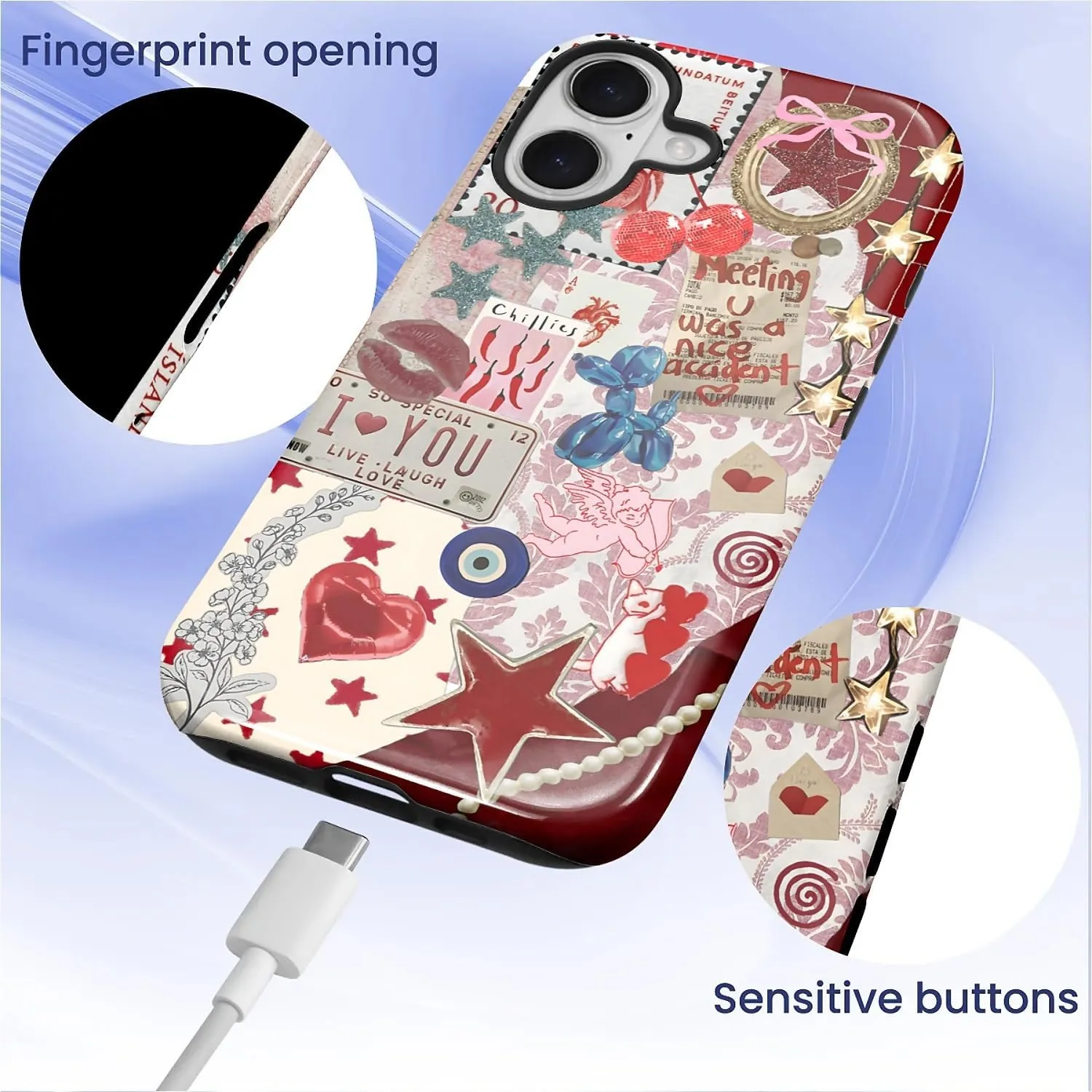 DAIZAG Case for iPhone 17,Mixed 2 Layer Design Shockproof Soft TPU Ddouble Protection Phone Case for iPhone 17-Conch Red Pearl Collage