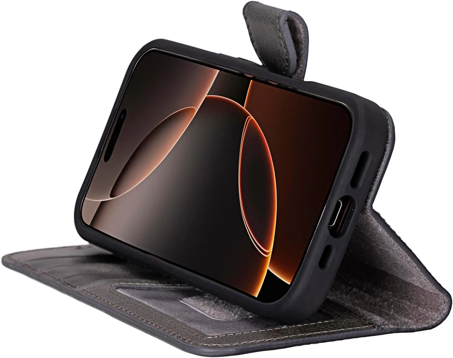 VENOULT Wallet Case for iPhone, Full Grain Genuine Turkish Leather, Magnetic Detachable, RFID 4 Card Slots, Business Style, Compatible with MagSafe (Sandy, iPhone 16 Pro)