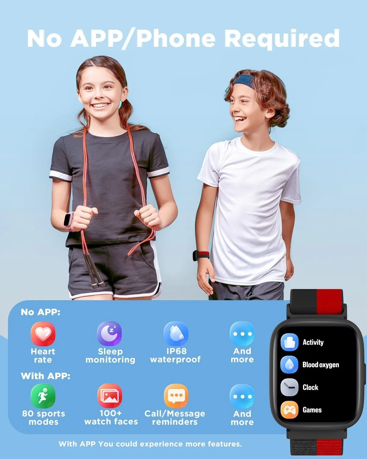 BIGGERFIVE Smart Watch for Kids, 1.8" Fitness Tracker Watch with Pedometer