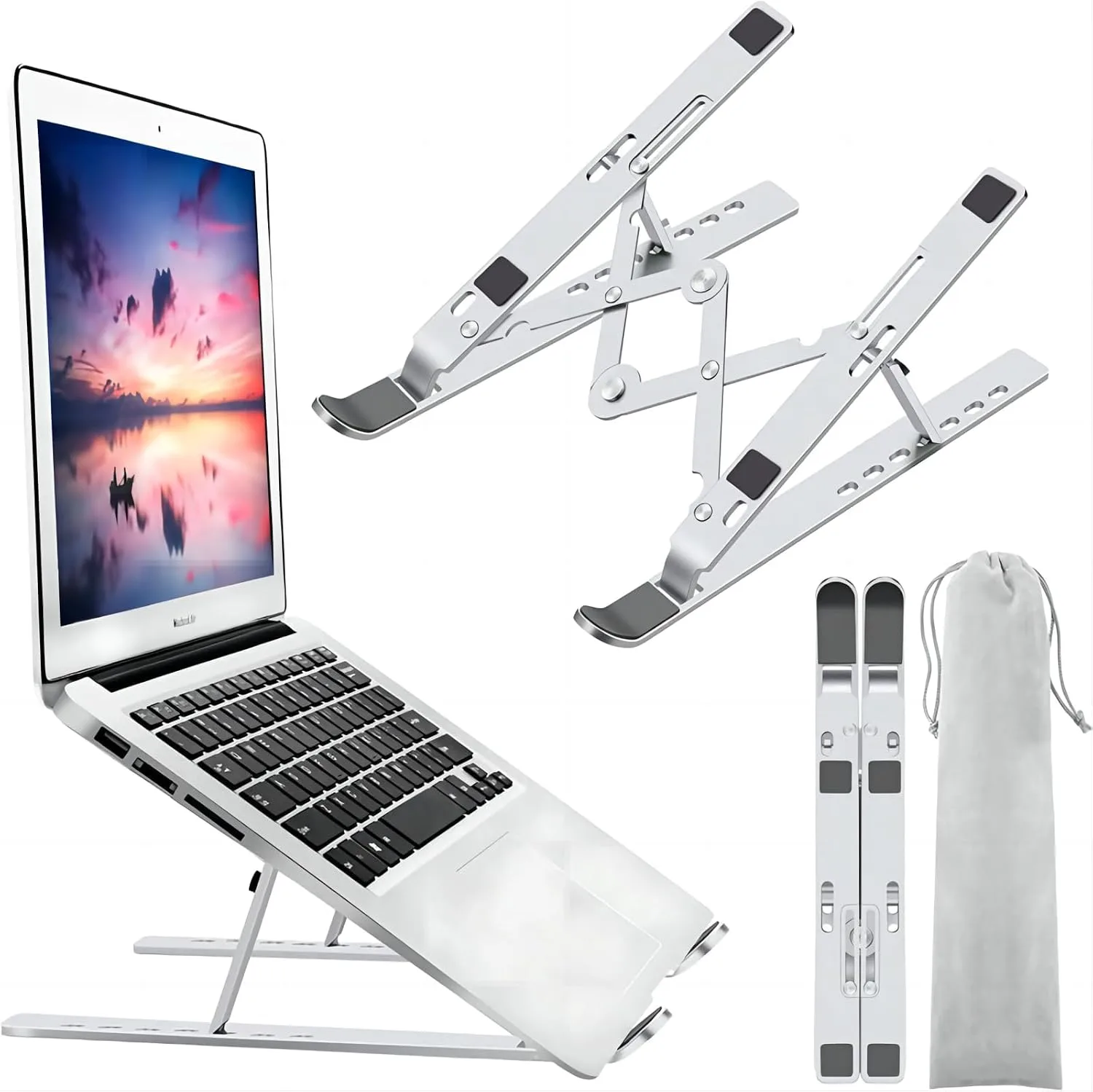 Base para laptop Leeboom ajustable plegable aluminio plateado