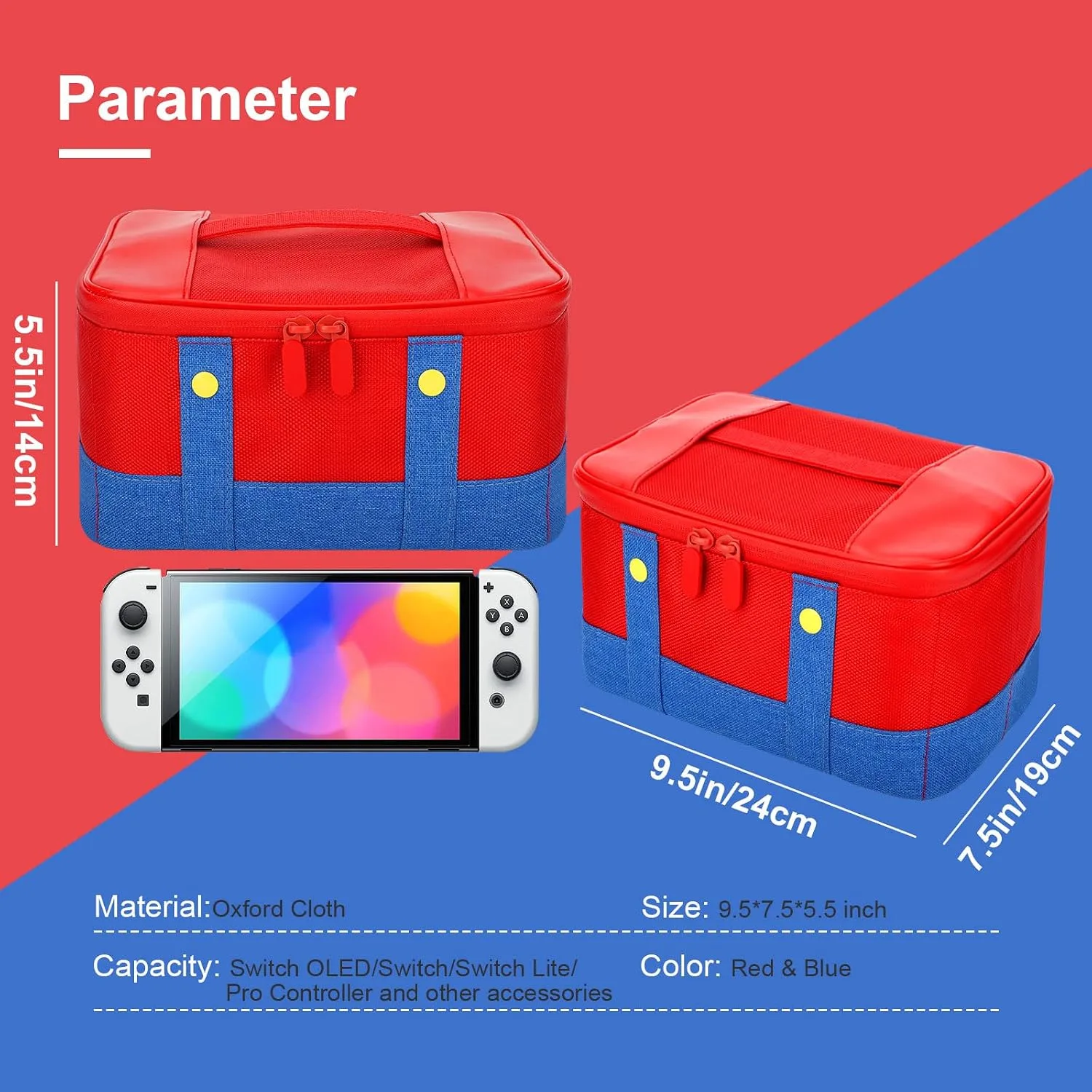 Vadaxx Cute Switch Carry Case for Nintendo Switch/Lite/OLED, Portable Soft Shell Waterproof Protective Storage Travel Carrying Case Messenger Bag Oxford for NS SD Console Dock JoyCons Accessories