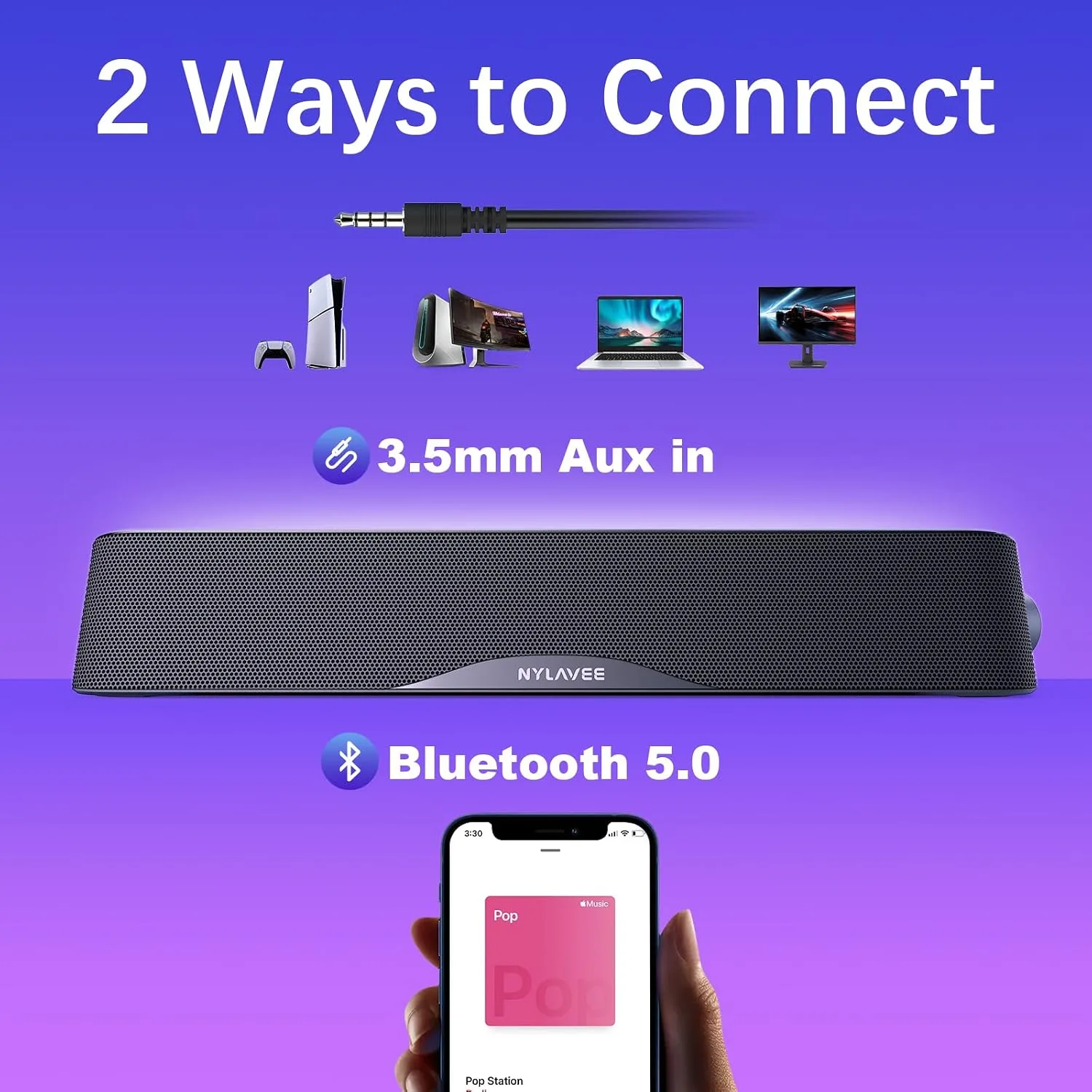 Nylavee Computer Speakers for Desktop PC, Bluetooth & AUX PC Sound Bar