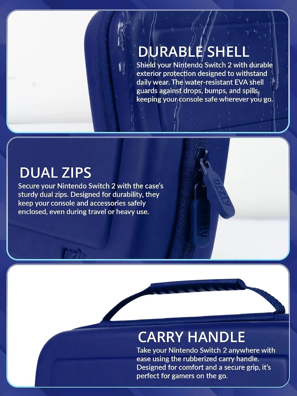 Orzly Case Compatible with Switch 2 – Protective Travel Carry Case with Screen Padding, Game Card & microSD Slots, Zipped & Open Pockets for Accessories – 7.9" Gift Boxed