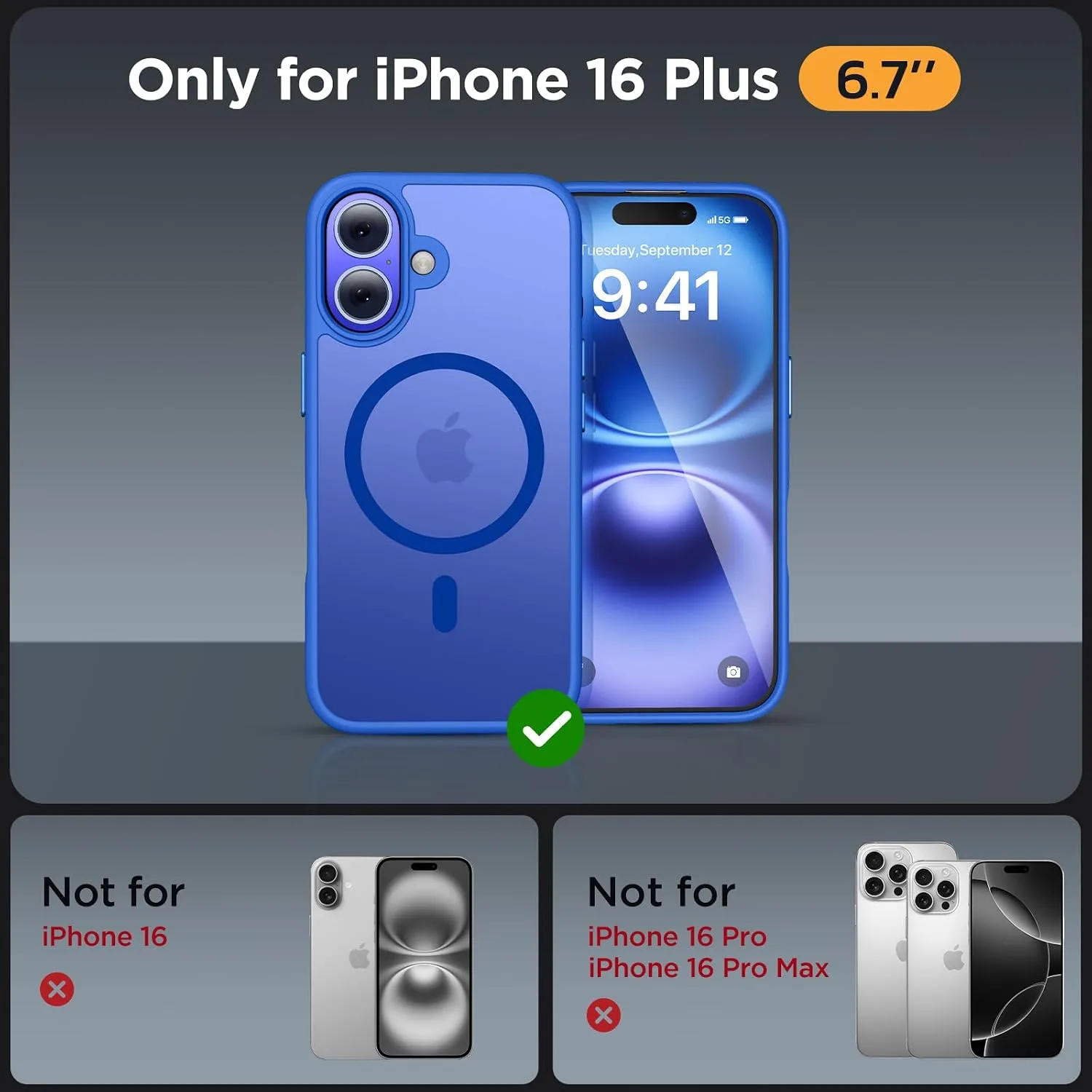 Miracase for iPhone 16 Plus Matte Series Case, Magnetic, Sea Blue