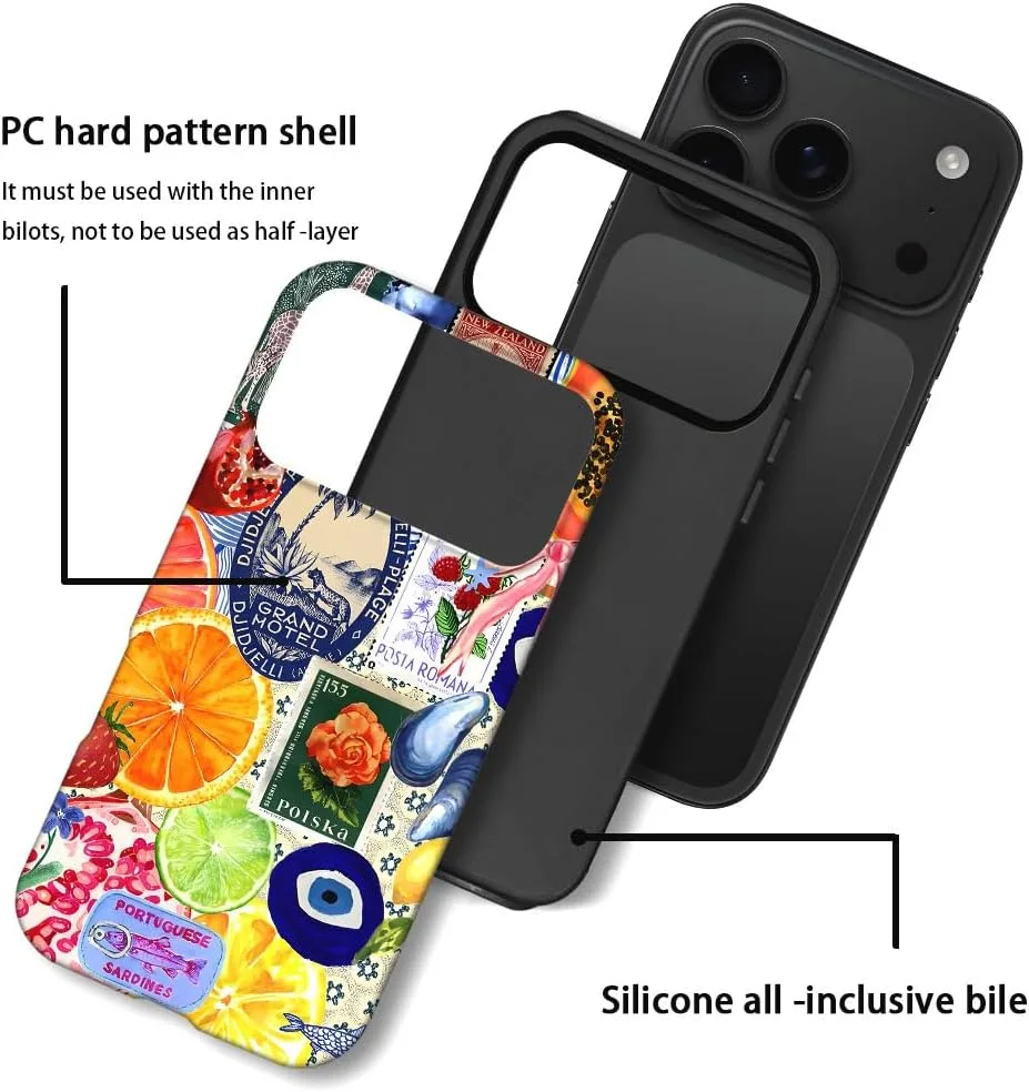 Case Compatible with iPhone 18 Pro/iPhone 17 Pro,Fall Prevention Hybrid 2-Layer Hard Shell Phone Cover for Girls Boys,Bow European Summer Lemon Collage
