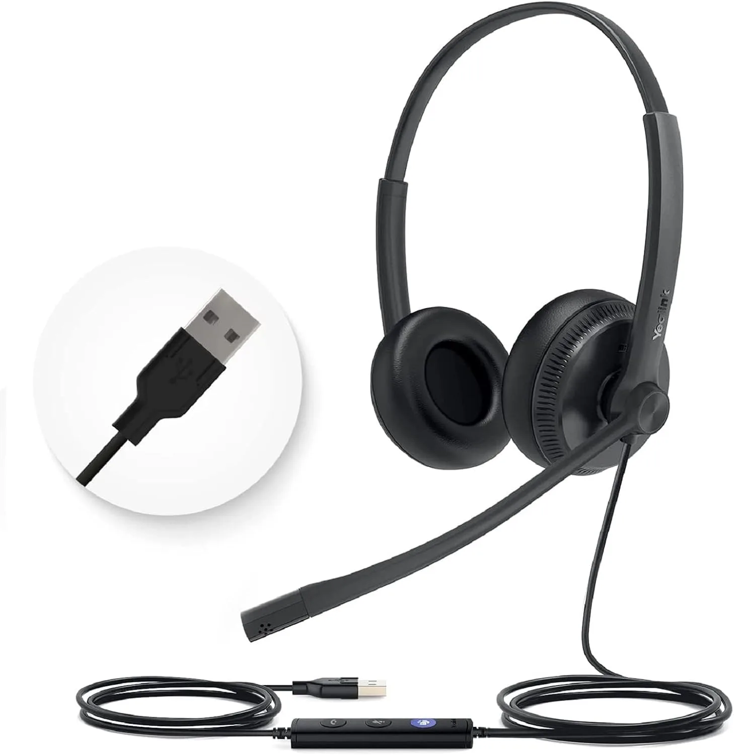 Yealink UH34 Wired Headset,USB-A,Noise Canceling Mic,in-Line Control,On-Ear (Pack of 2)