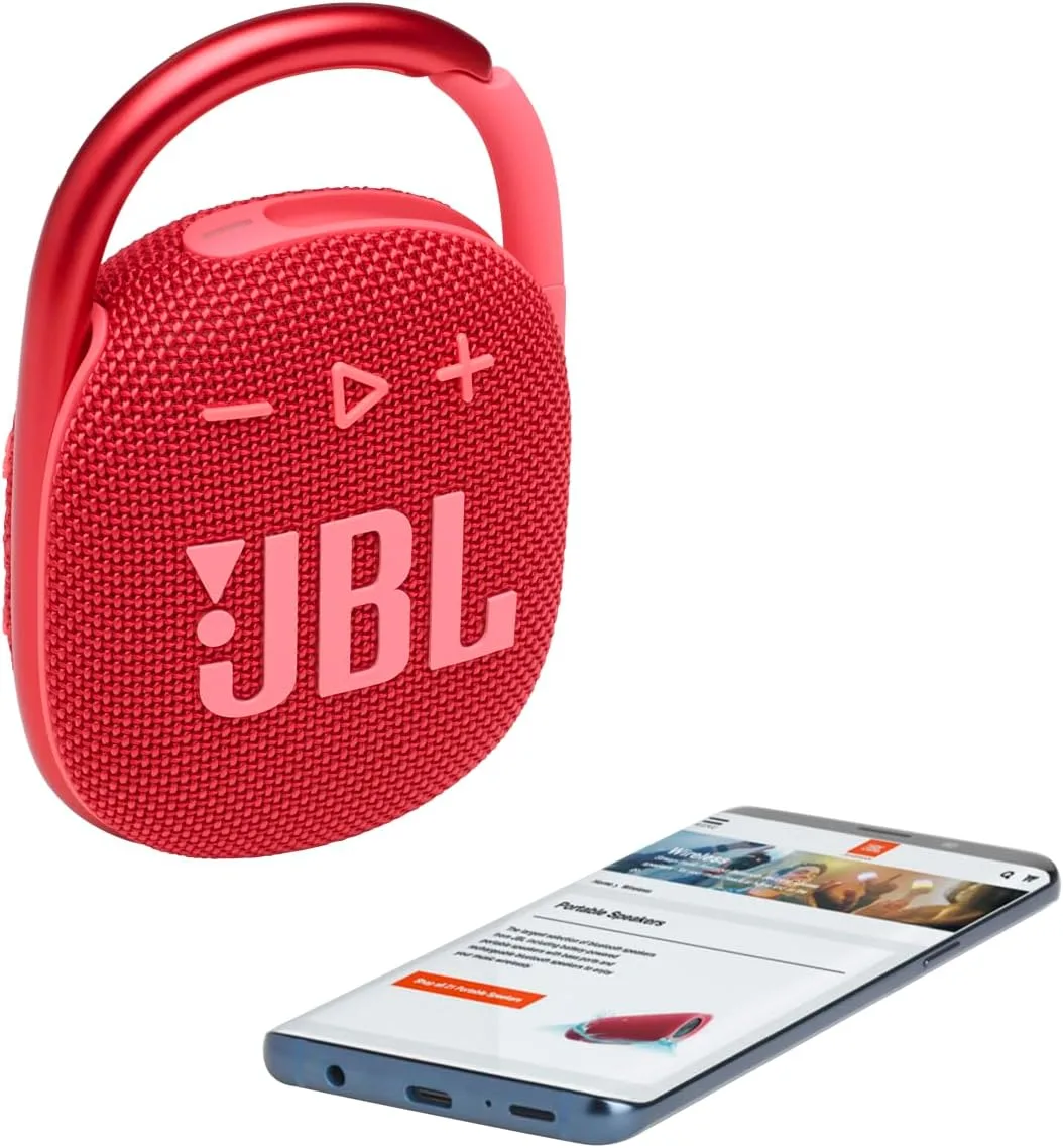 JBL Clip 4 - Portable Mini Bluetooth Speaker, big audio and punchy bass, integrated carabiner, IP67 waterproof and dustproof, 10 hours of playtime, speaker for home, outdoor and travel (Red)