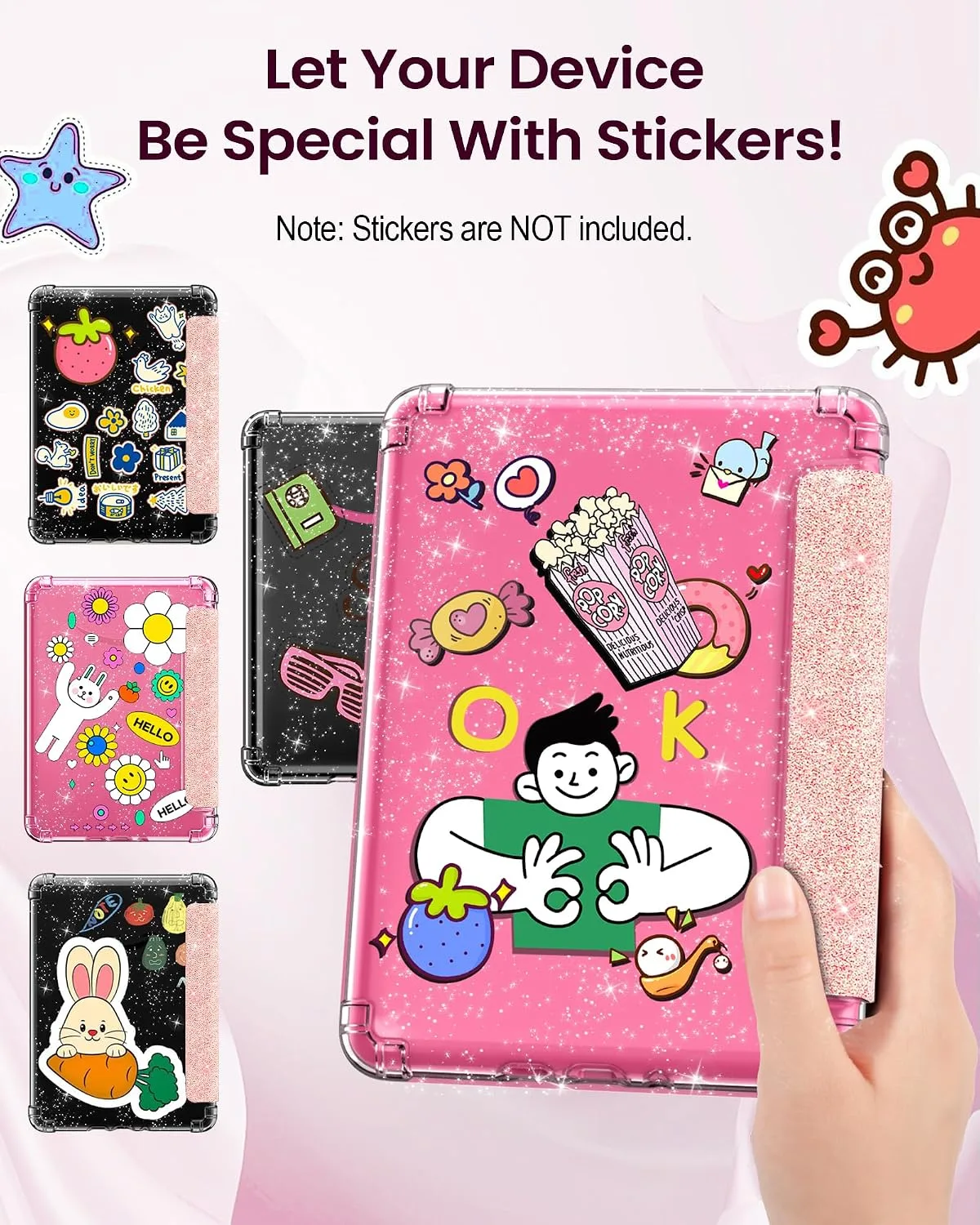 MoKo Case for 7" Kindle Paperwhite 12th Gen & Colorsoft, Glitter Light Pink