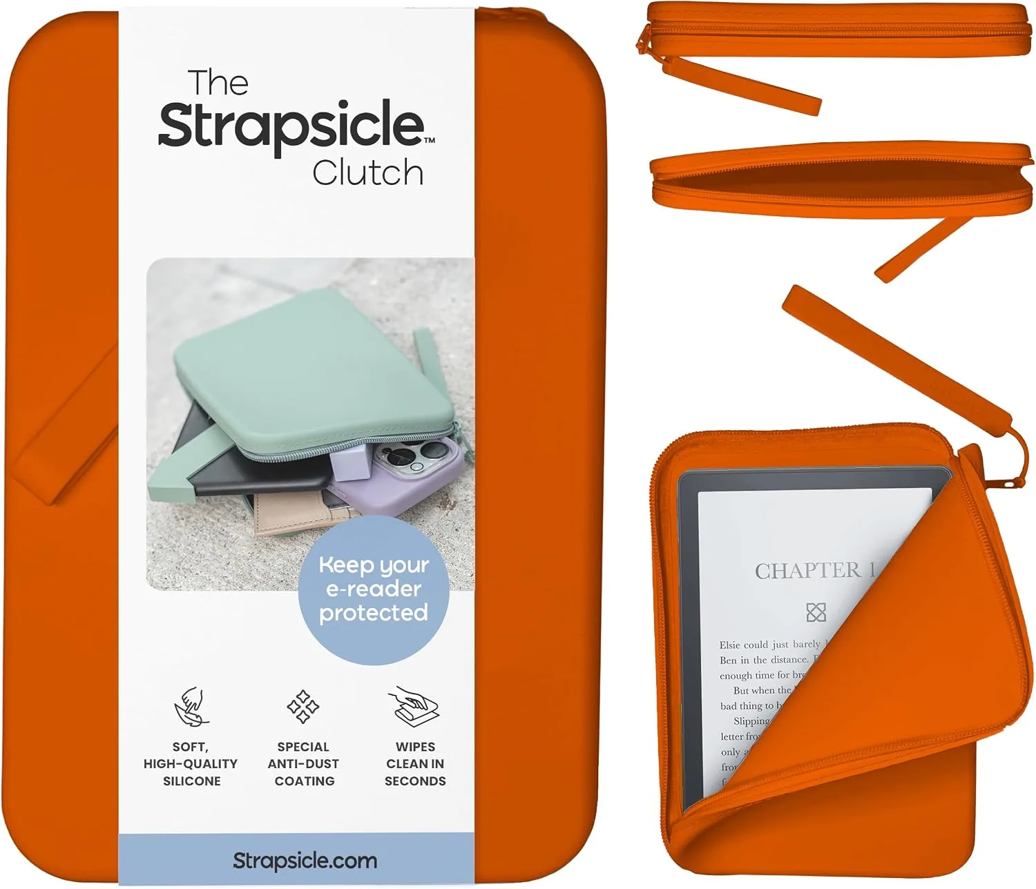 Strapsicle Silicone Clutch Bag for Your e-Reader and More - Orange