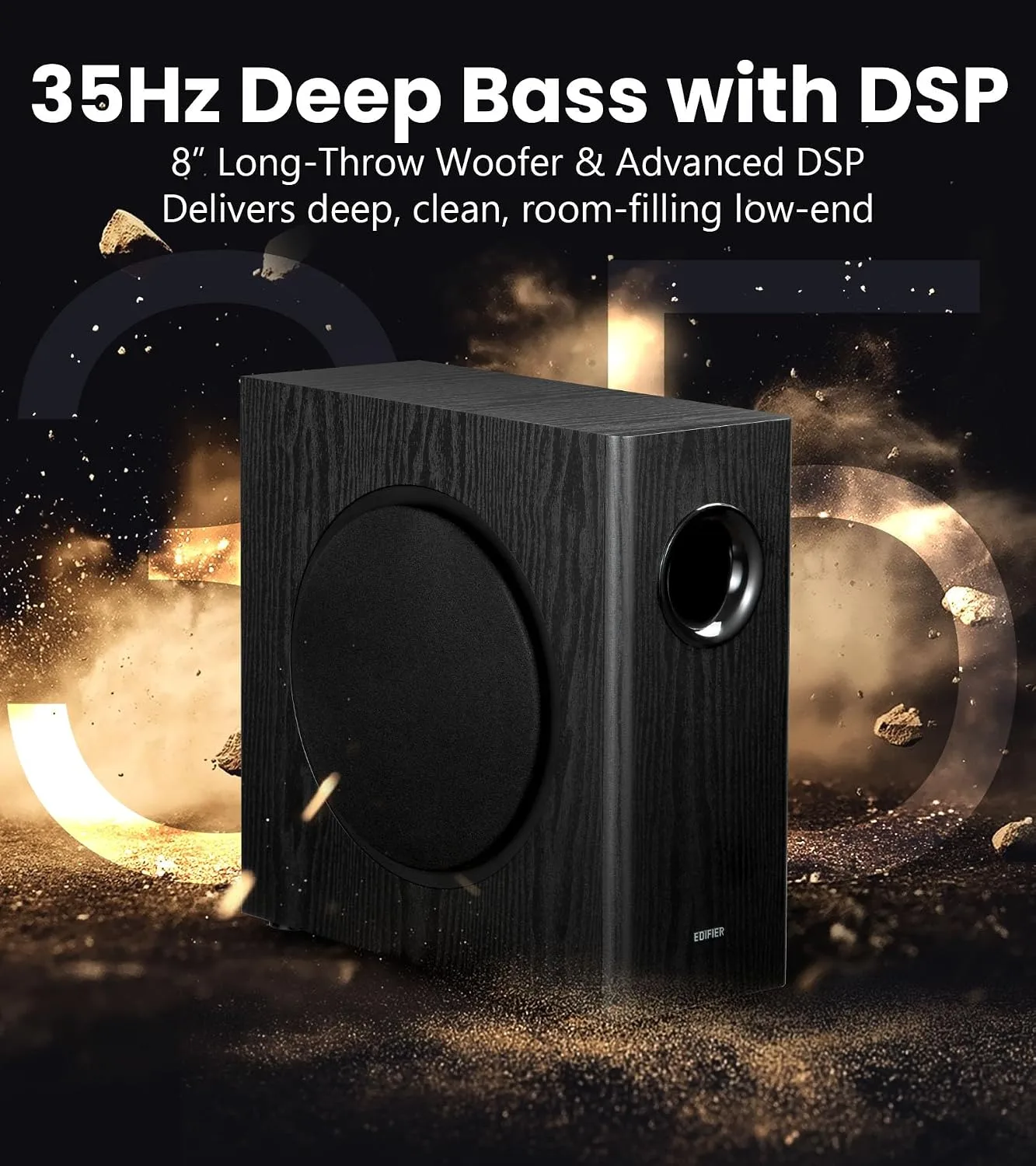 Edifier T5s Powered Subwoofer, 70W RMS, 8" Woofer, 35Hz Deep Bass, Black
