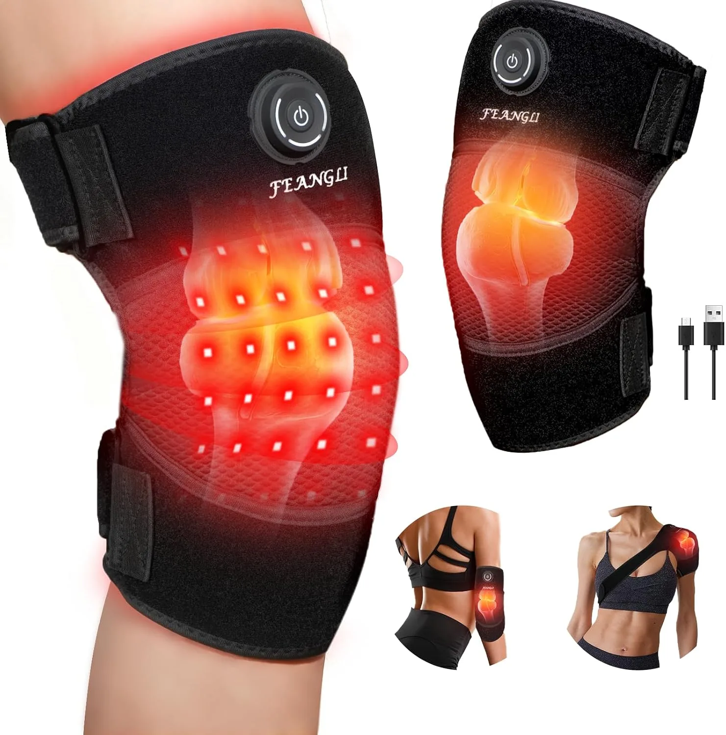 feangli Red Light Therapy Knee Brace for Pain Relief, Cordless Knee Wrap