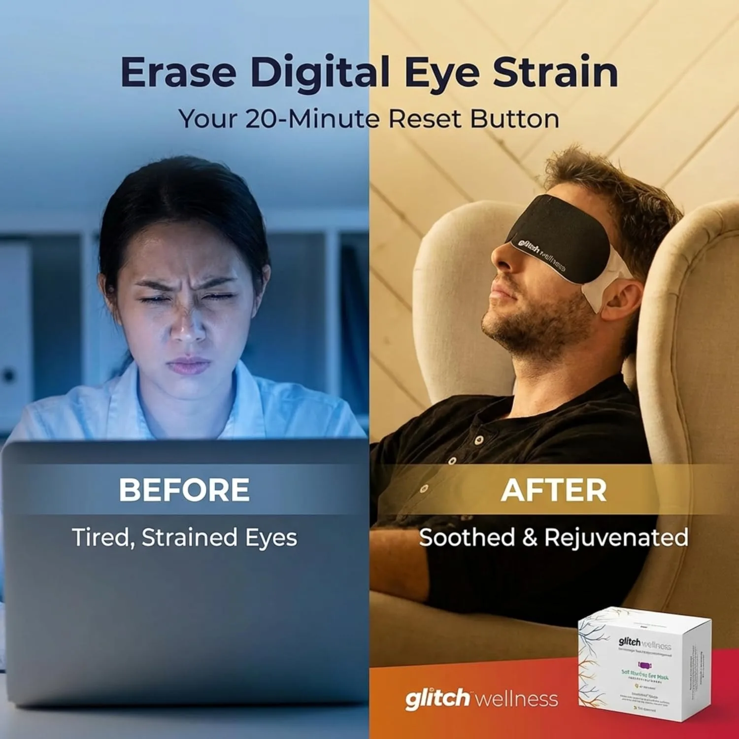 Glitch Self-Heating Steam Eye Mask - Dry Eyes & Stress Relief, Warm Moist
