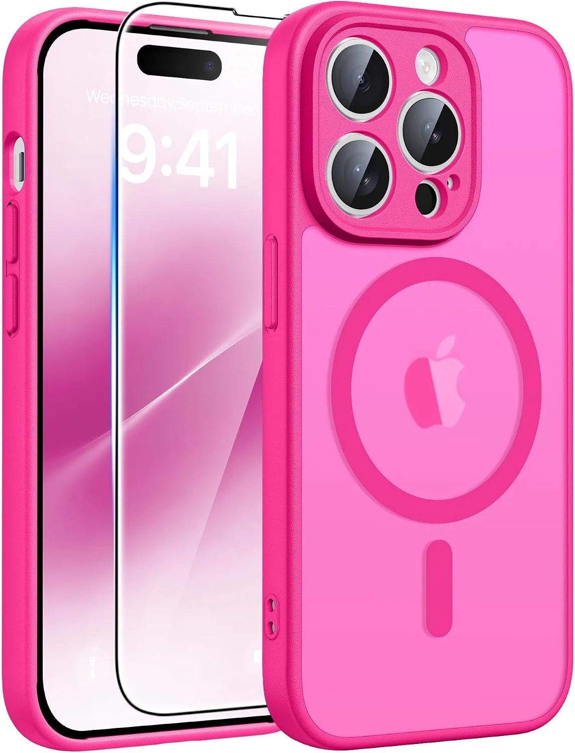 FNTCASE for iPhone 14-Pro Case Fit for MagSafe HotPink