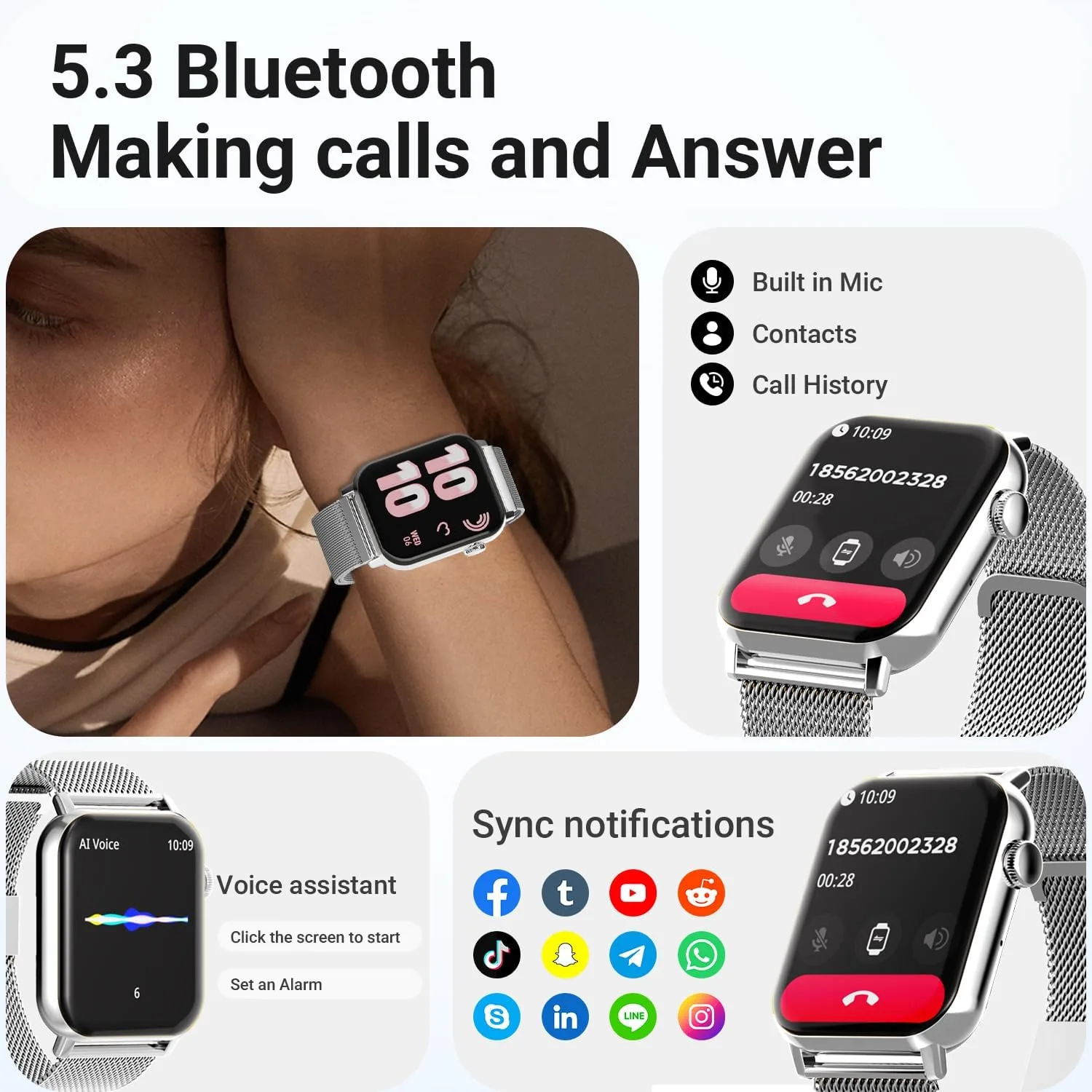 Trendia Smart Watch for Women, 1.83''HD with Bluetooth Answer/Make Calls, 3 Bands, Fitness Tracker Heart Rate Sleep Monitor, 120+ Sport Modes, IP68 Waterproof, 7 Day Battery, Smartwatch (Silver)