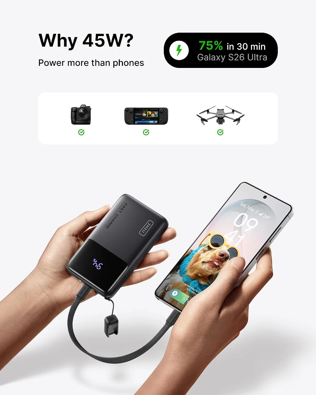 INIU Power Bank, Compact 10000mAh 45W PD Fast Charging Portable Charger