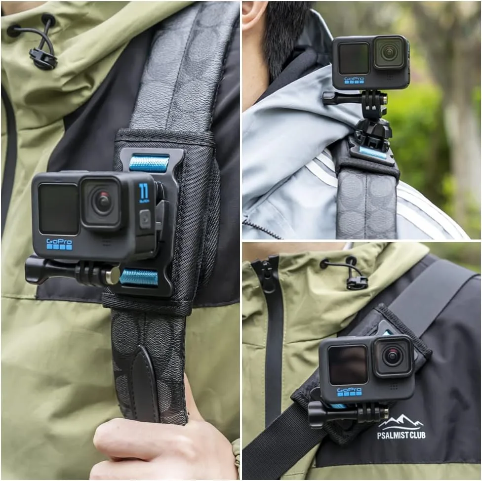 Bag Backpack Shoulder Strap Mount with Universal Ball J Hook Compatible with GoPro Hero 13/12/11/10/9/8/7/(2018)/6/5 Black,DJI Osmo Action 6/5 pro/4/3 and More