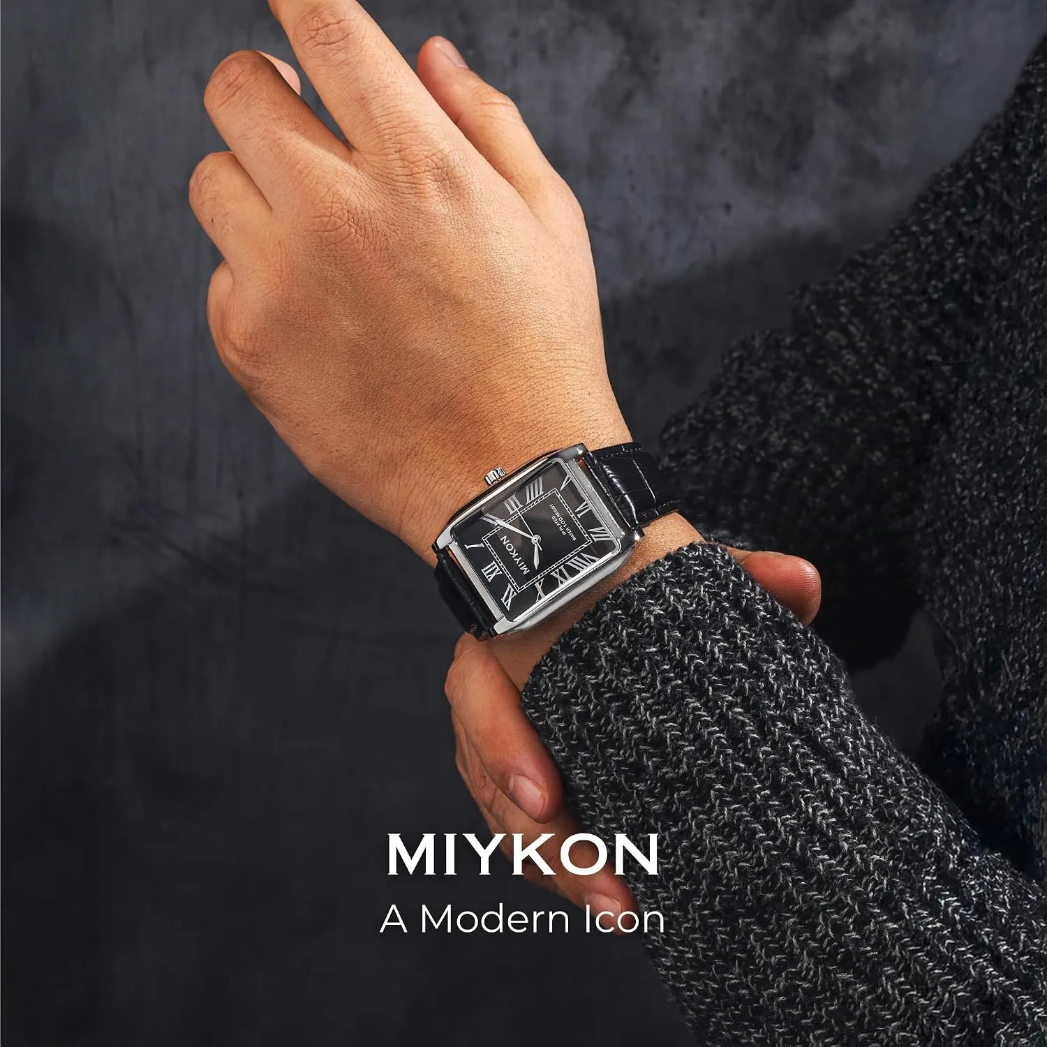 Miykon Men Vintage Tank Dress Watch, Genuine Leather Strap, Water Resistant