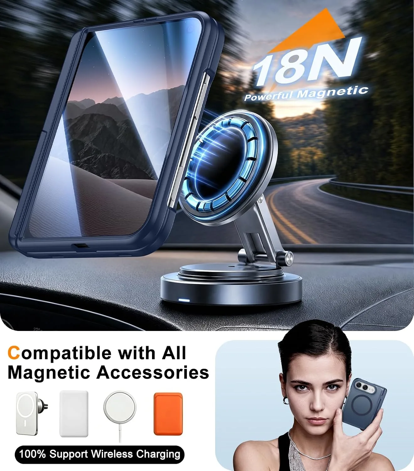 SPIDERCASE Magnetic for iPhone Duo Case, with Stand, Blue