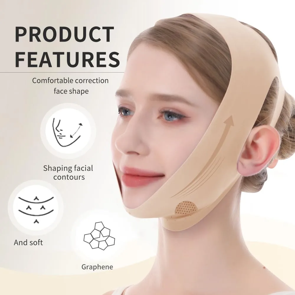 V-Line Lifting Mask, Chin Strap for Sleeping, Jawline Wrap, Medium, Beige