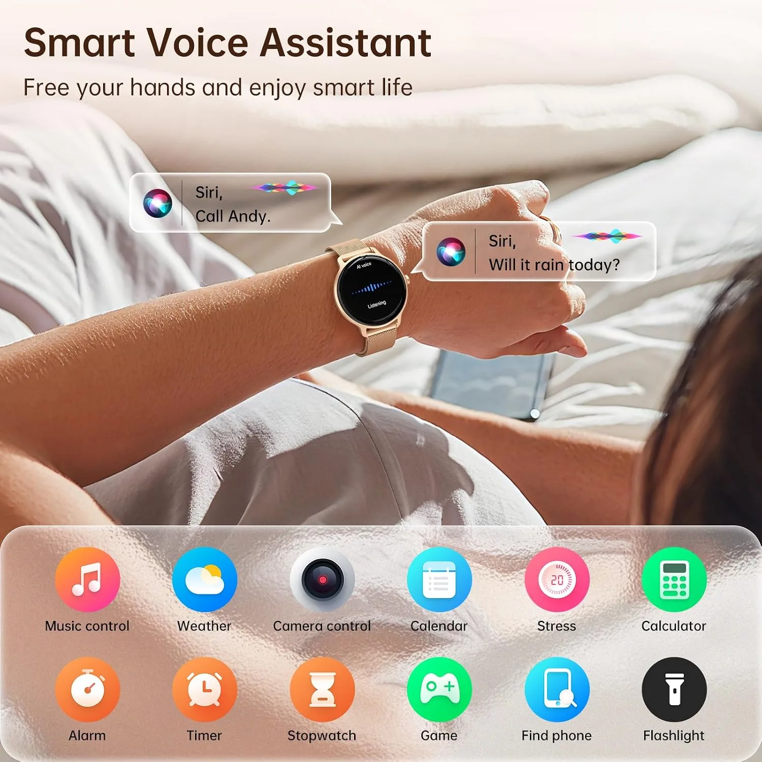 Smart Watch for Women, 1.27" AMOLED Screen Smartwatch with Answer/Make Call for iPhone/Android/Samsung, Fitness Tracker with 120+ Sport Modes, Heart Rate/Sleep/Health Monitor, IP68 Waterproof, Gold