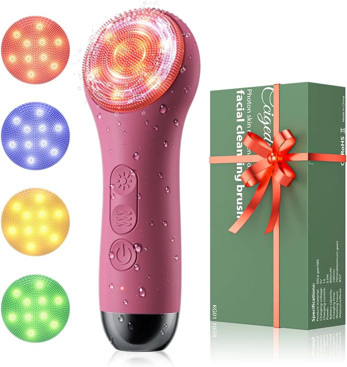 Ccigedy Rechargeable Face Scrubber, Electric Facial Cleansing Brush (Berry)